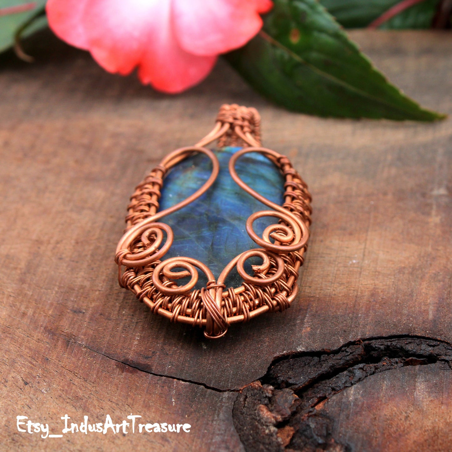 Huge labradorite Copper Wire wrap Pendant