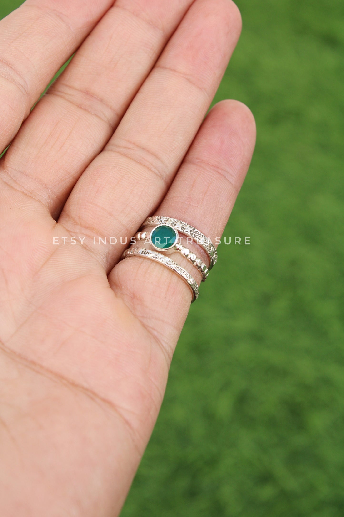 Green Onyx Stacking Ring Set