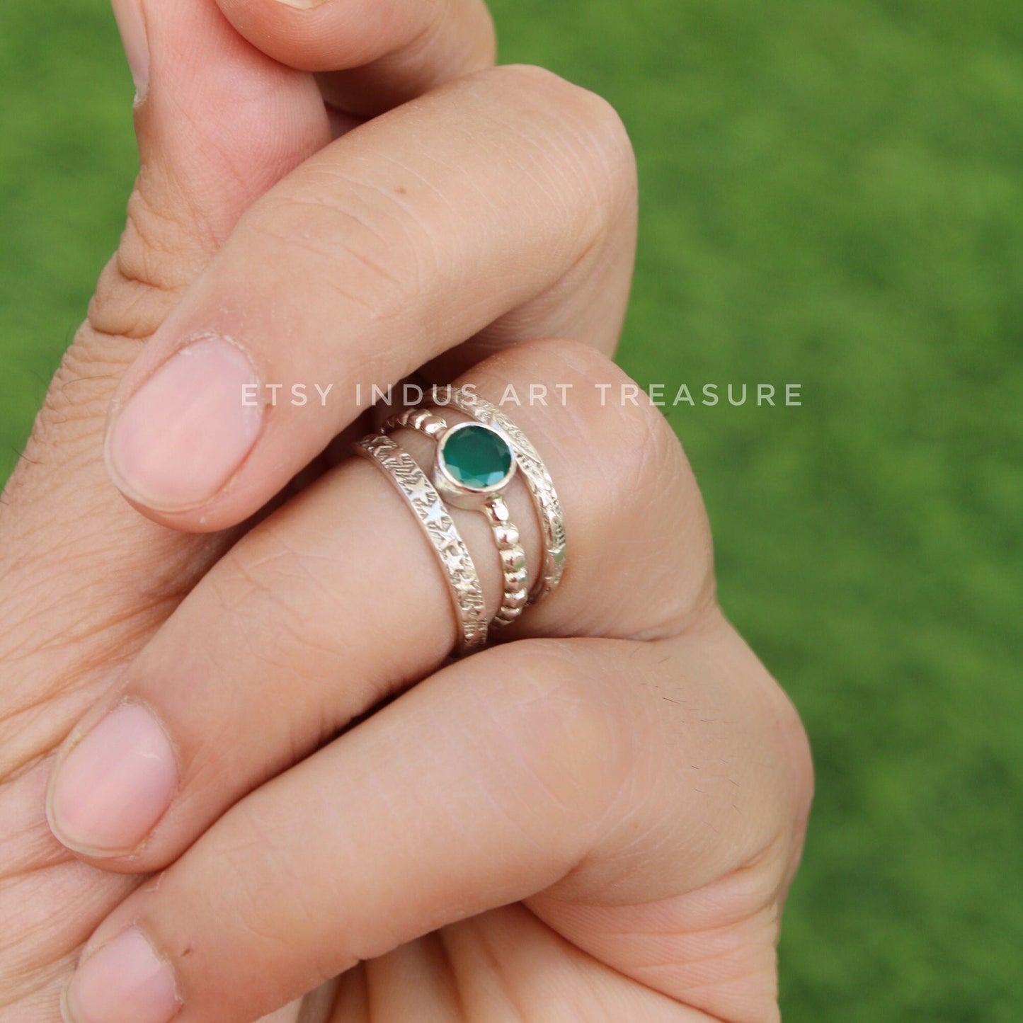 Green Onyx Stacking Ring Set