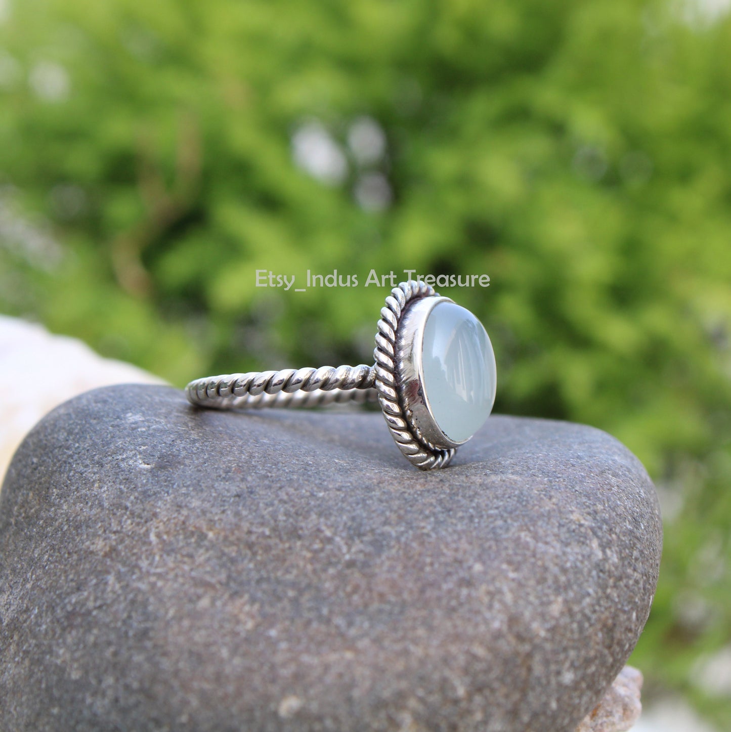 Aqua Chalcedony Twisted Band Ring