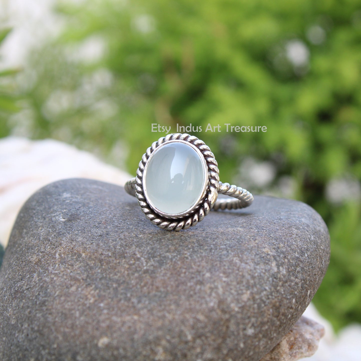Aqua Chalcedony Twisted Band Ring