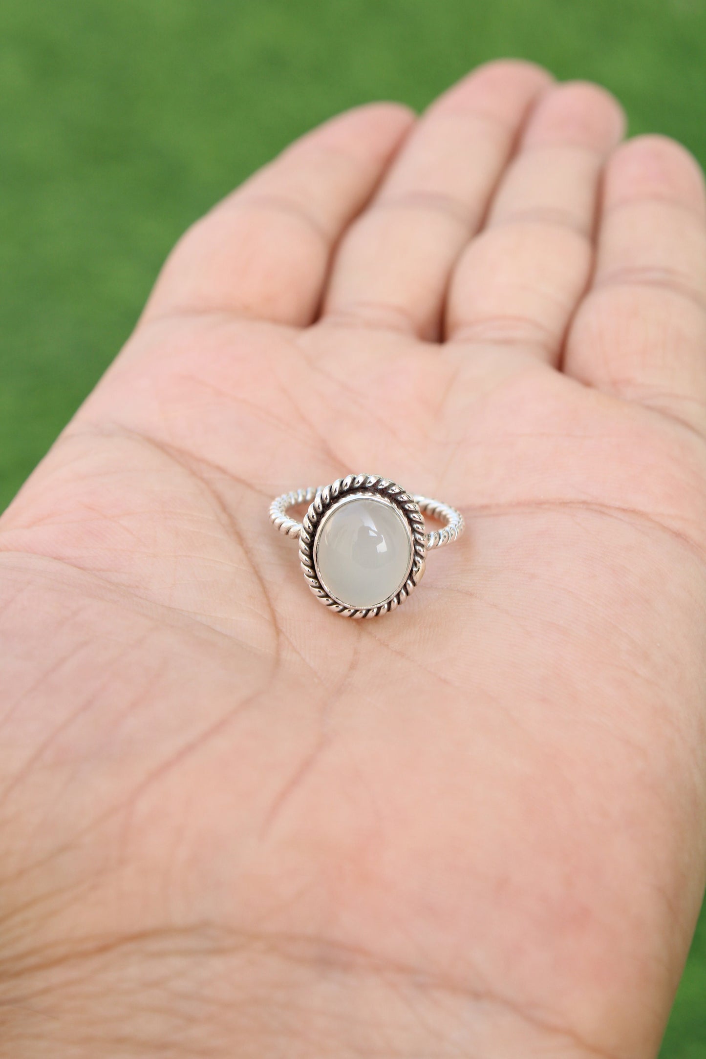 Aqua Chalcedony Twisted Band Ring
