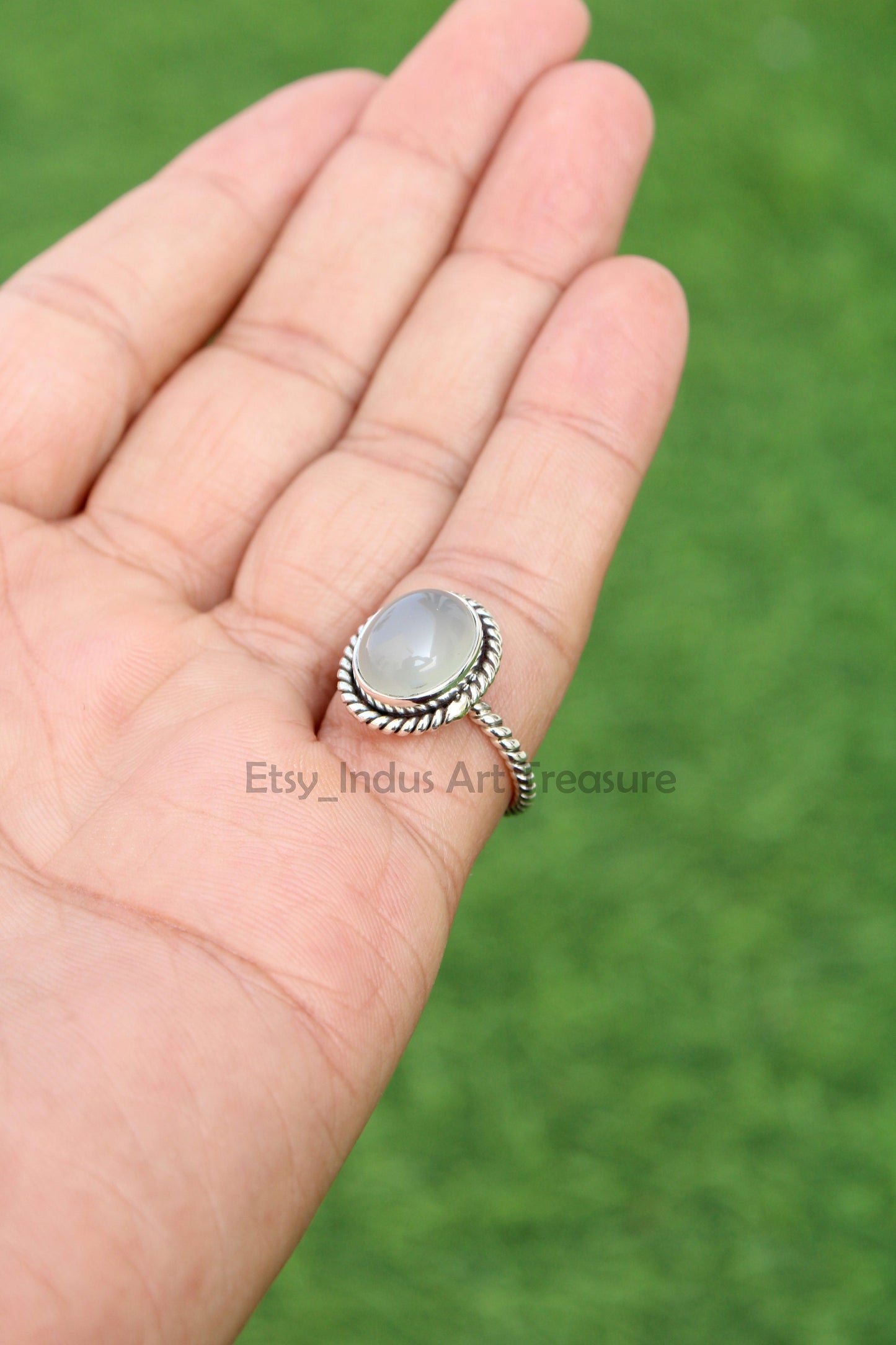 Aqua Chalcedony Twisted Band Ring
