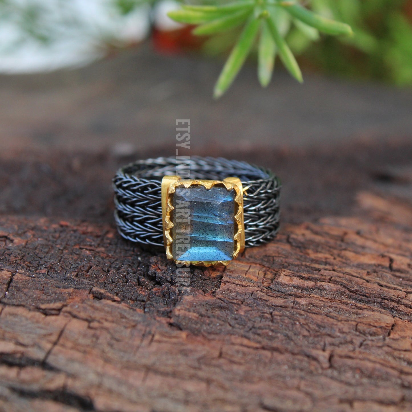 Blue Labradorite Gold Plated and Back Rhodium Ring