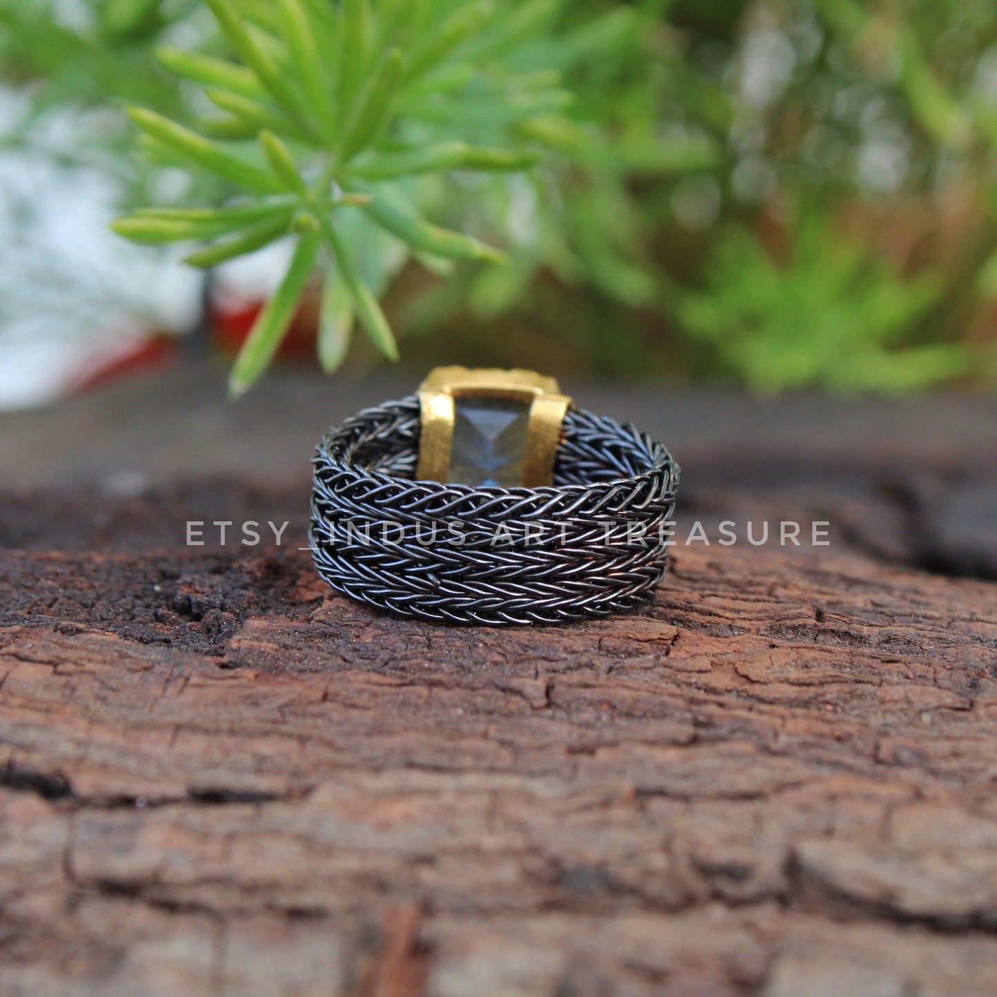 Blue Labradorite Gold Plated and Back Rhodium Ring