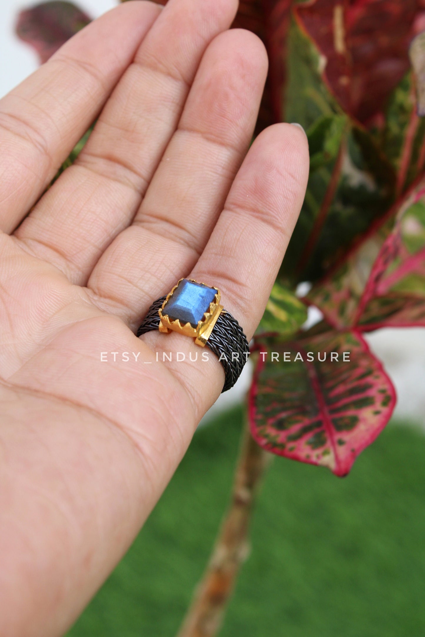Blue Labradorite Gold Plated and Back Rhodium Ring