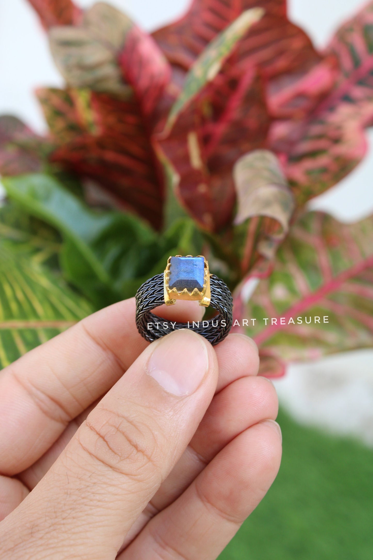 Blue Labradorite Gold Plated and Back Rhodium Ring