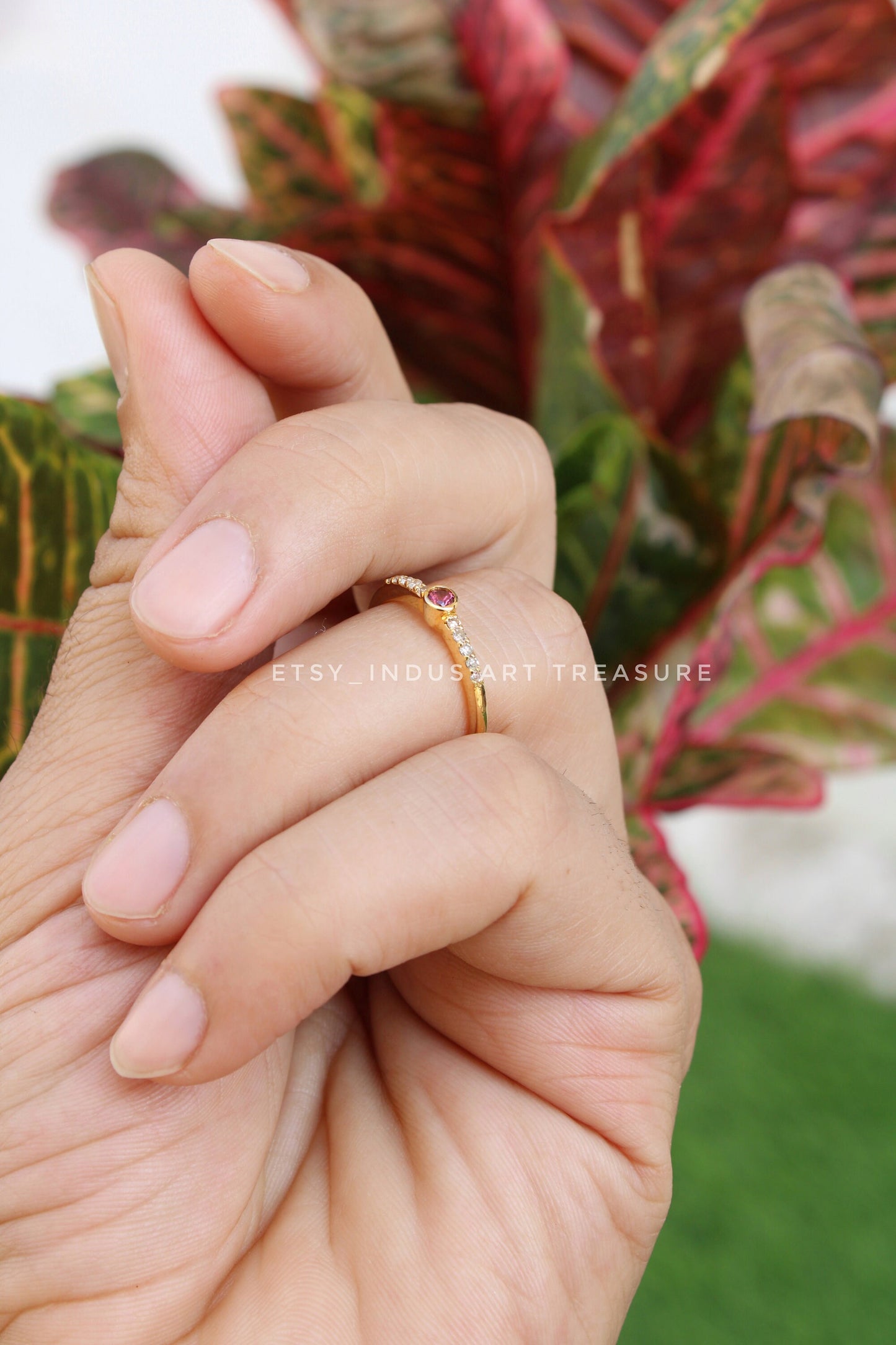 Pink Tourmaline Dainty 18k Gold Plated Ring
