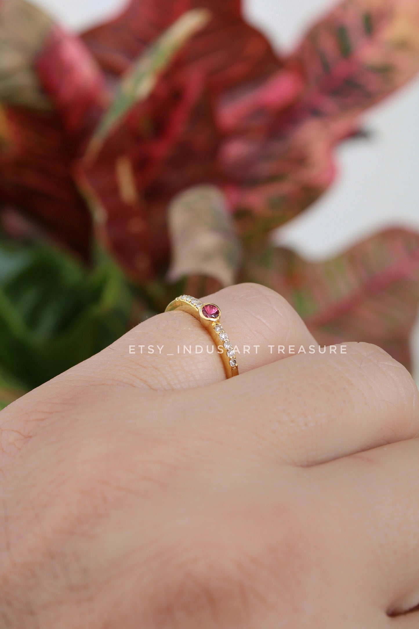 Pink Tourmaline Dainty 18k Gold Plated Ring
