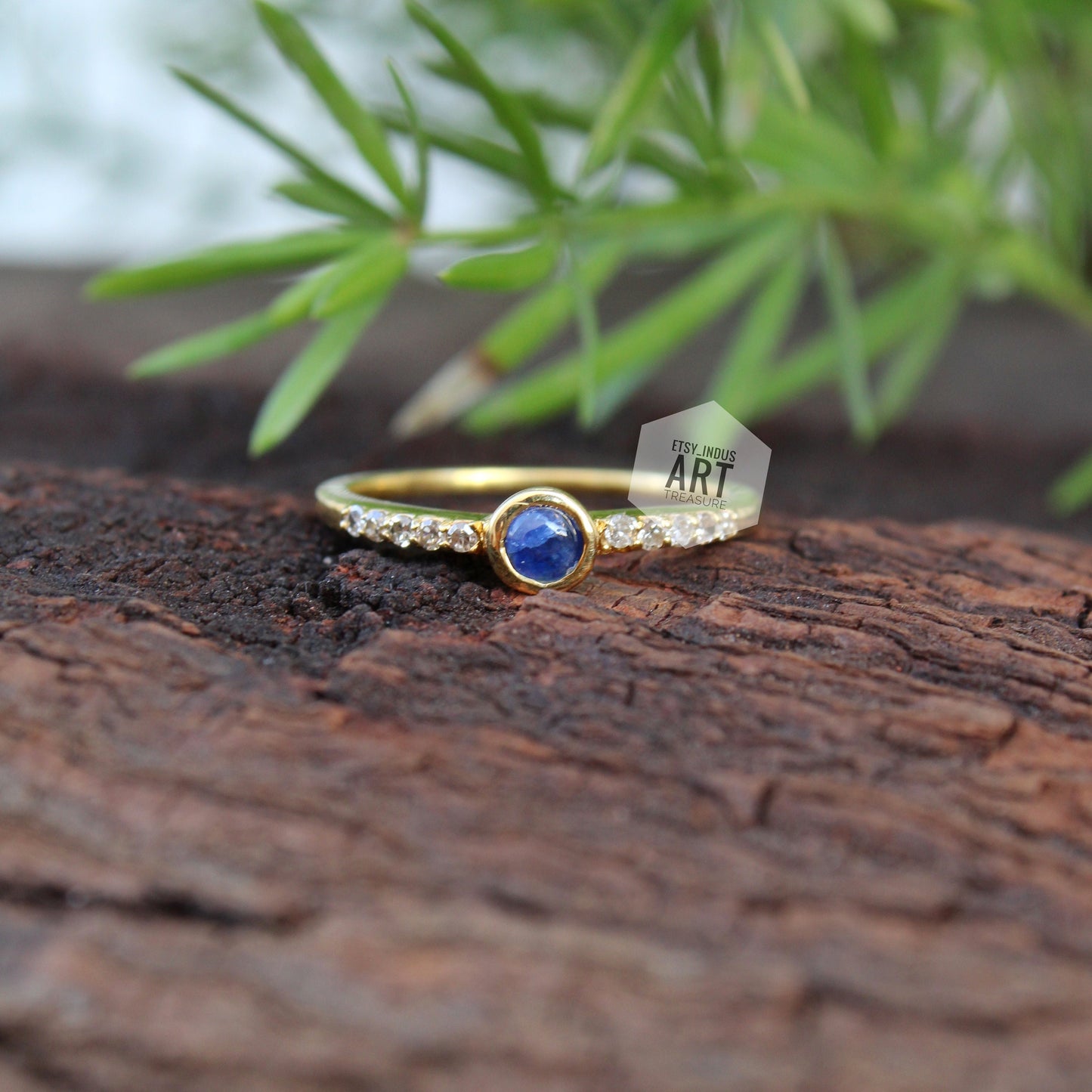 Blue Sapphire- Topaz Minimalist 18k Gold Plated Ring