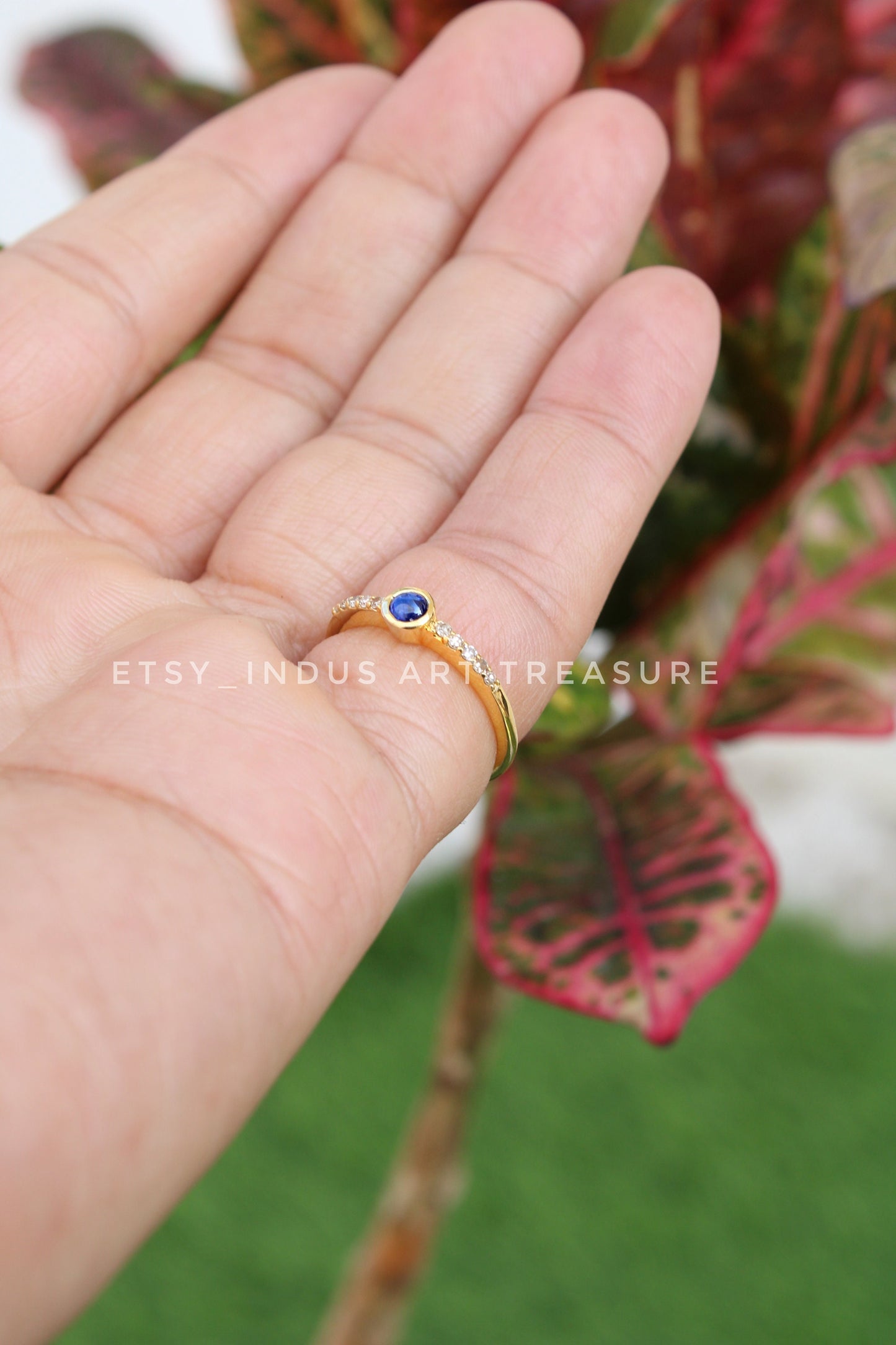 Blue Sapphire- Topaz Minimalist 18k Gold Plated Ring