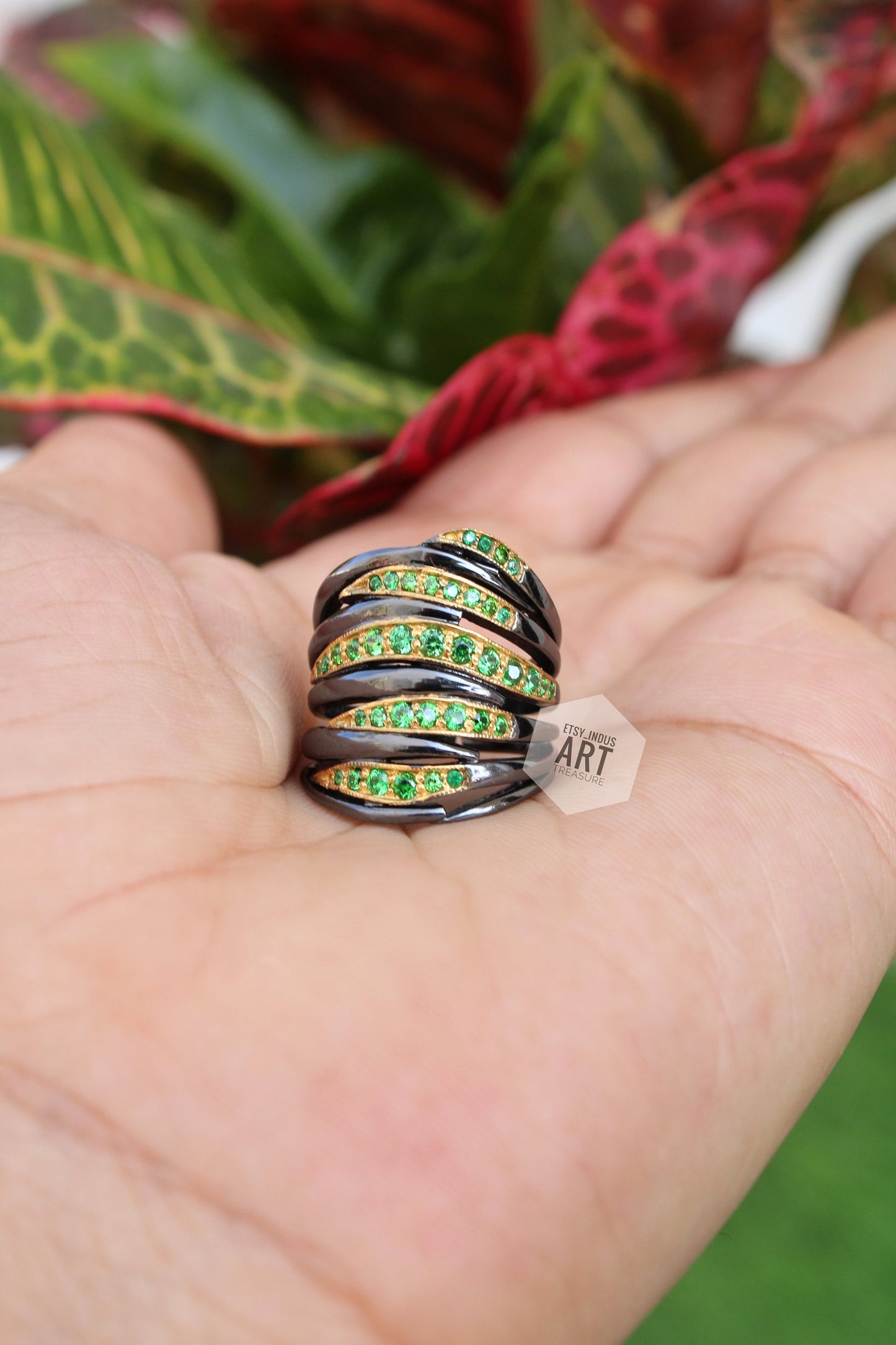 Tsavorite Black Rhodium Statement Ring