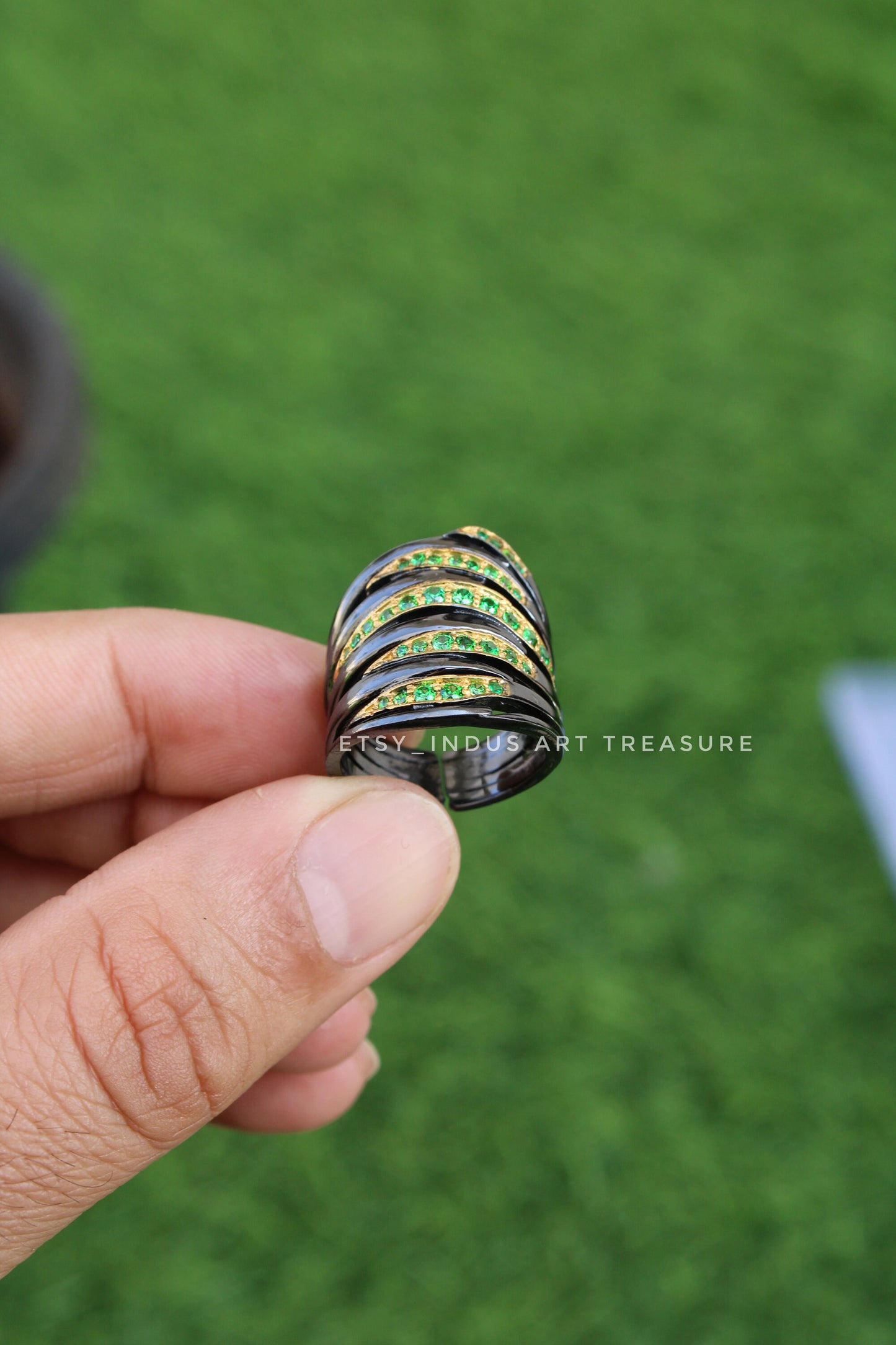 Tsavorite Black Rhodium Statement Ring