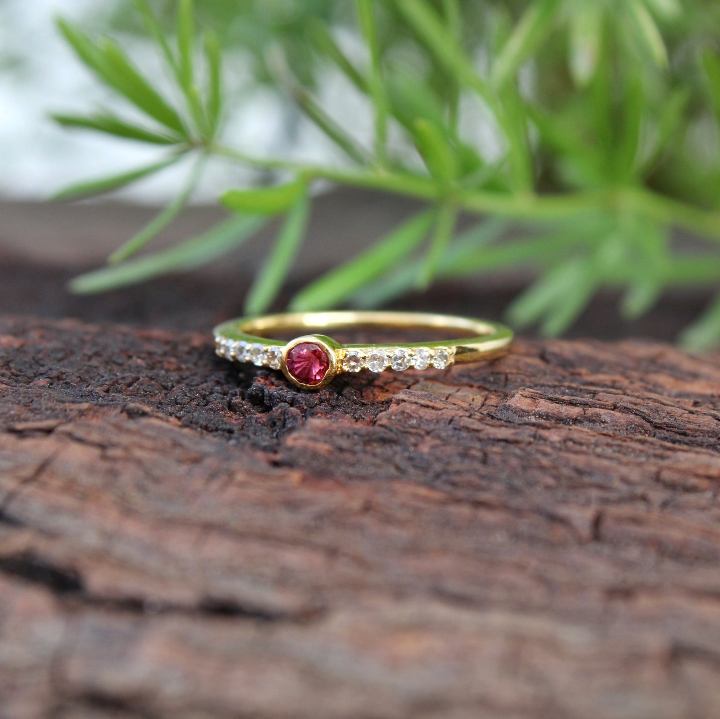 Pink Tourmaline Dainty 18k Gold Plated Ring