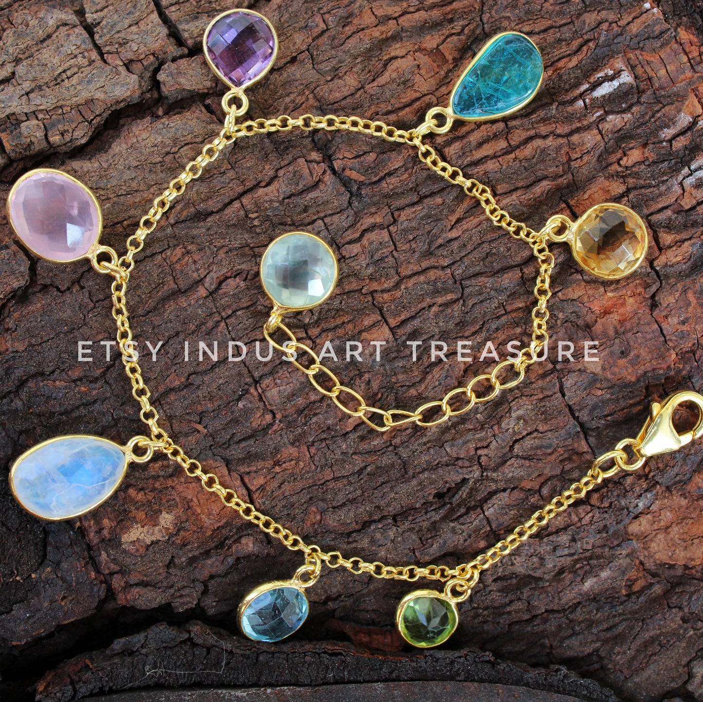 Multi Gemstone Chain Bracelet