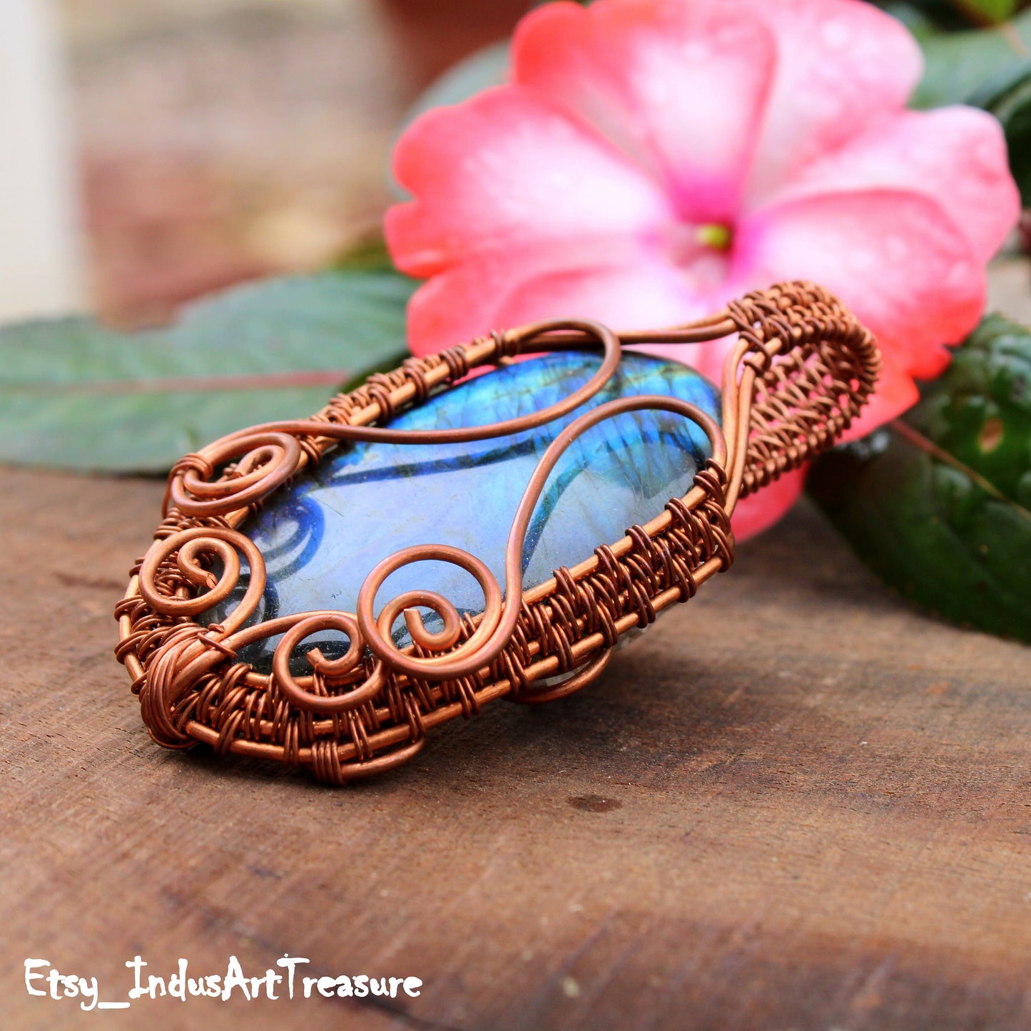 Huge labradorite Copper Wire wrap Pendant