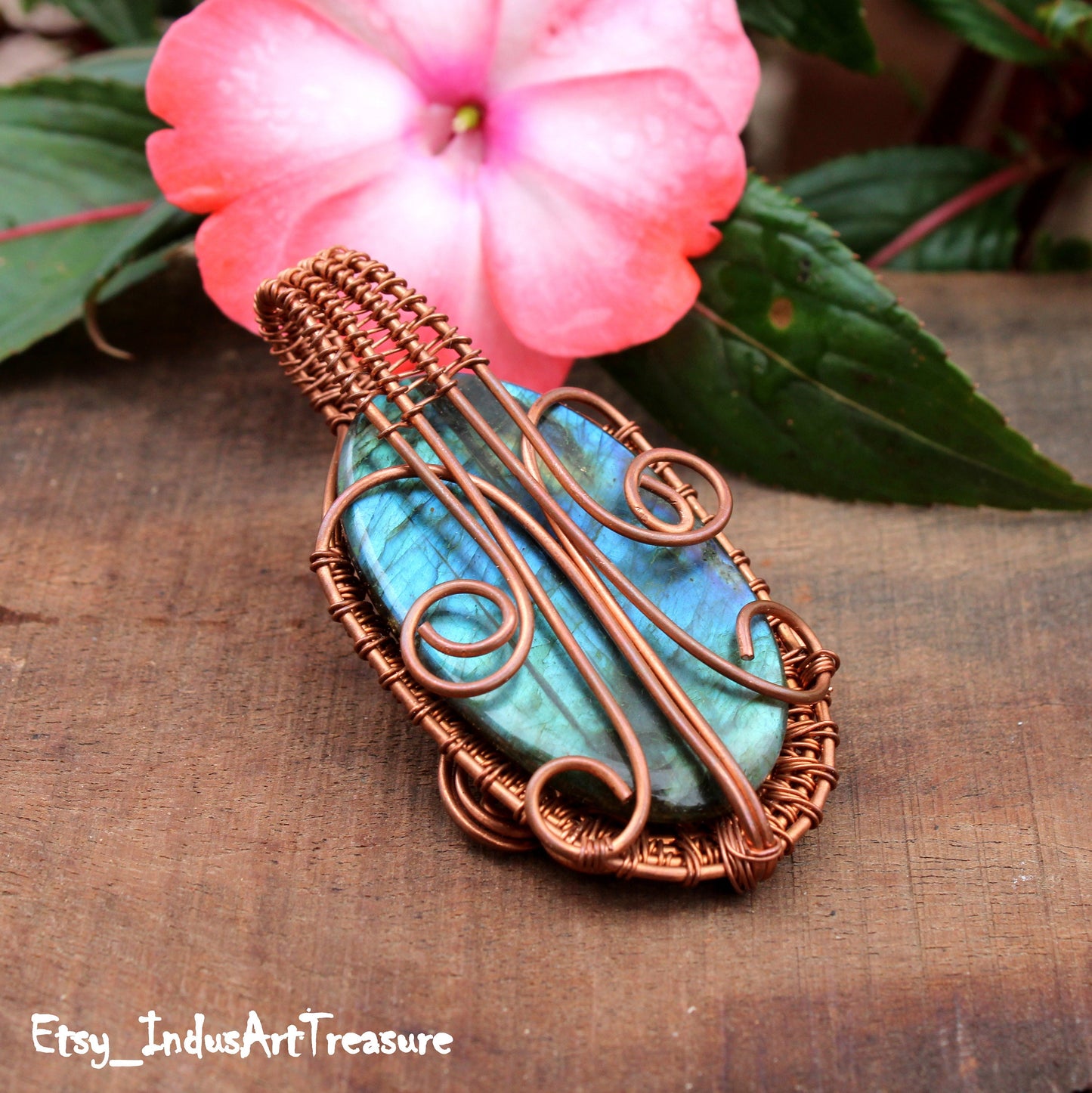 Huge labradorite Copper Wire wrap Pendant