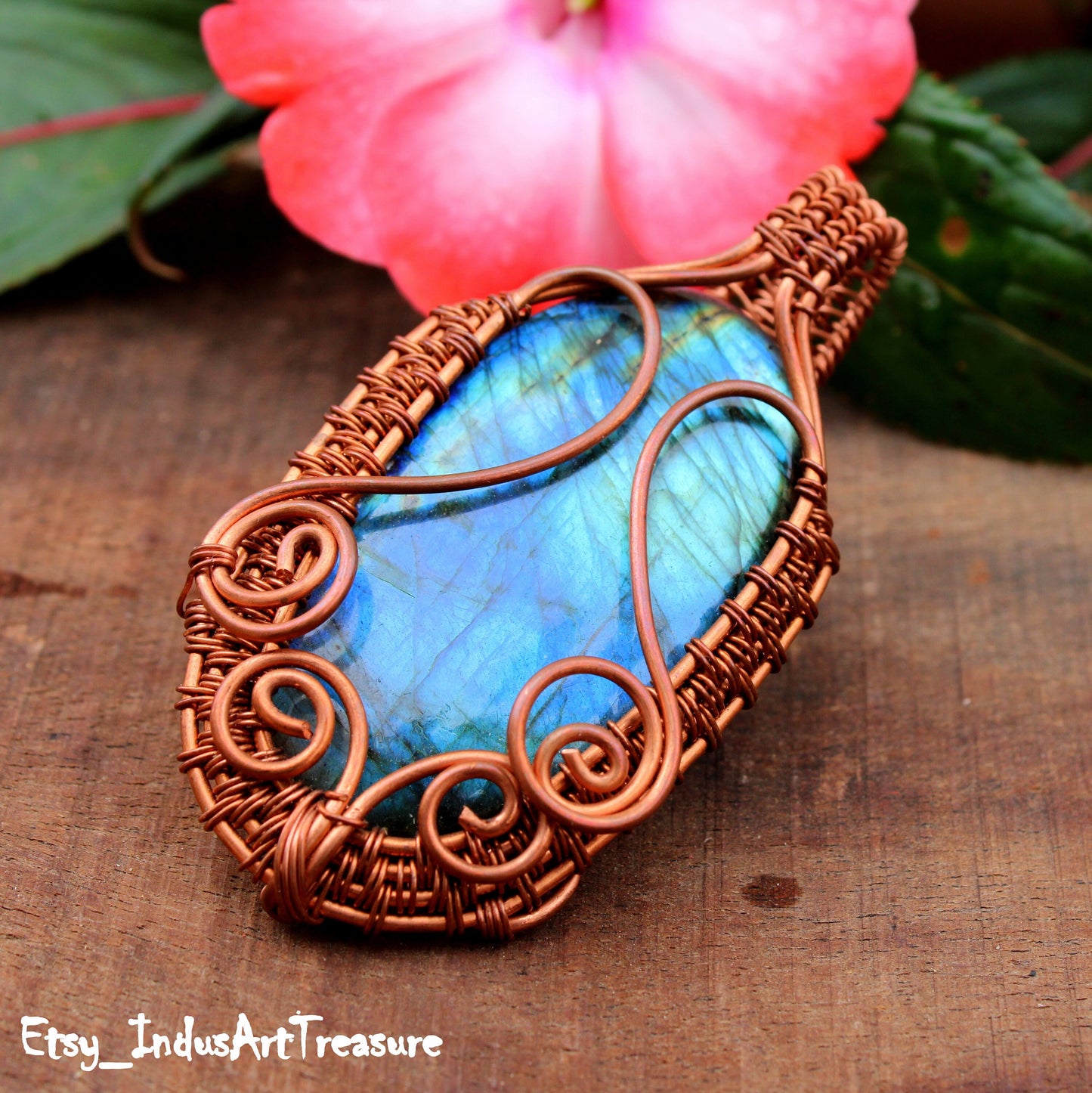 Huge labradorite Copper Wire wrap Pendant