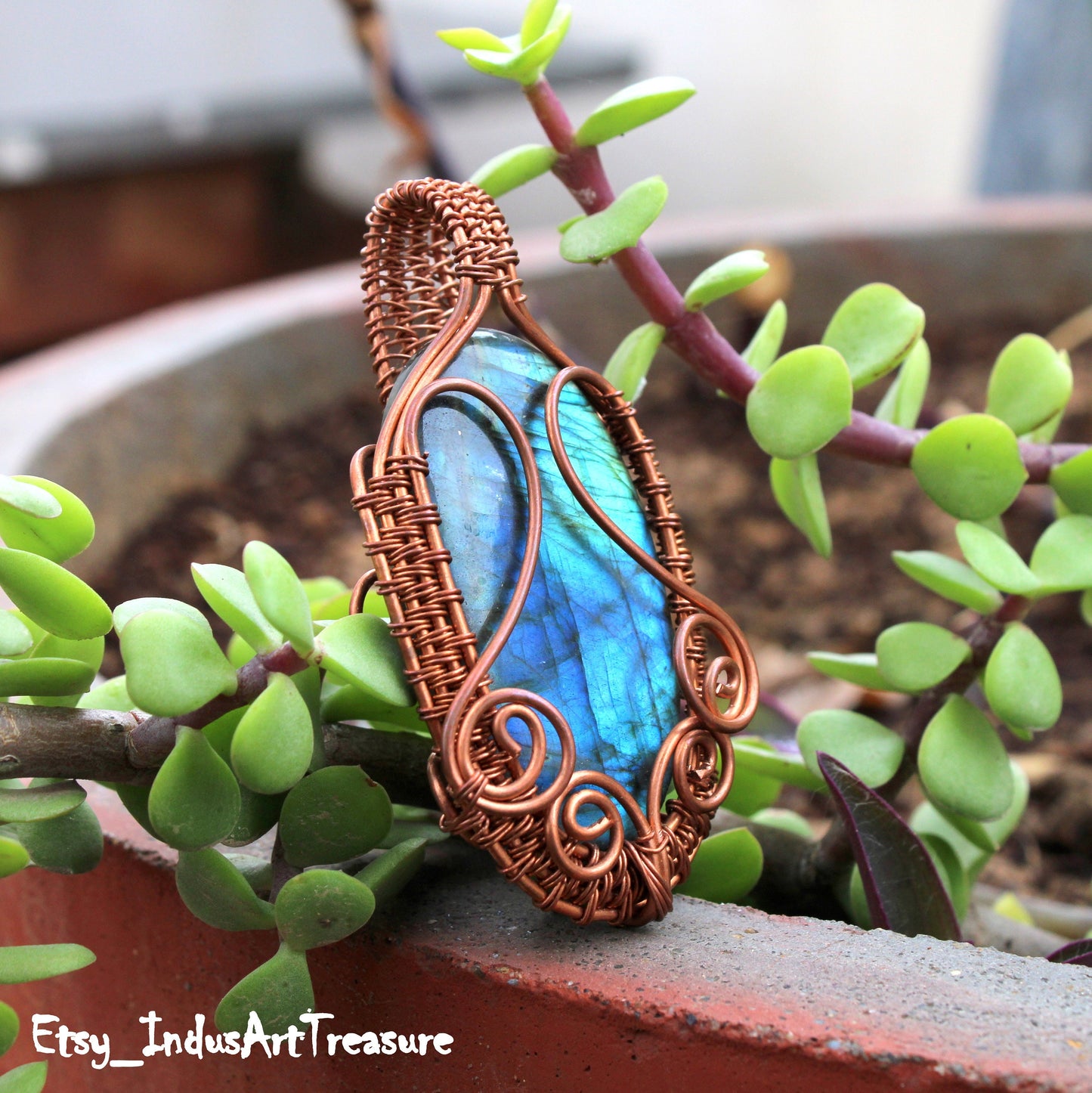 Huge labradorite Copper Wire wrap Pendant