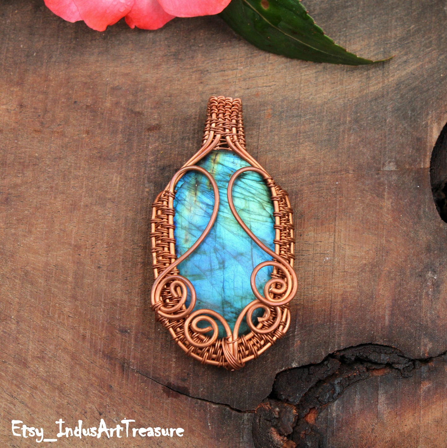 Huge labradorite Copper Wire wrap Pendant