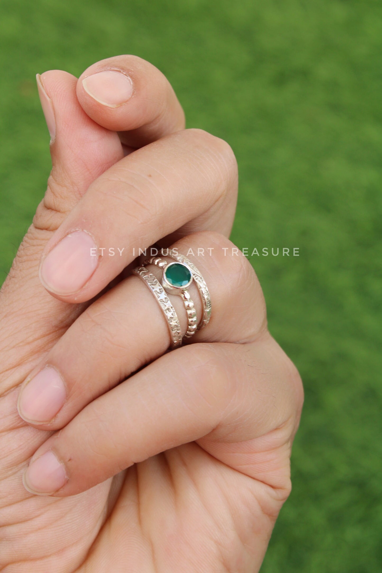 Green Onyx Stacking Ring Set
