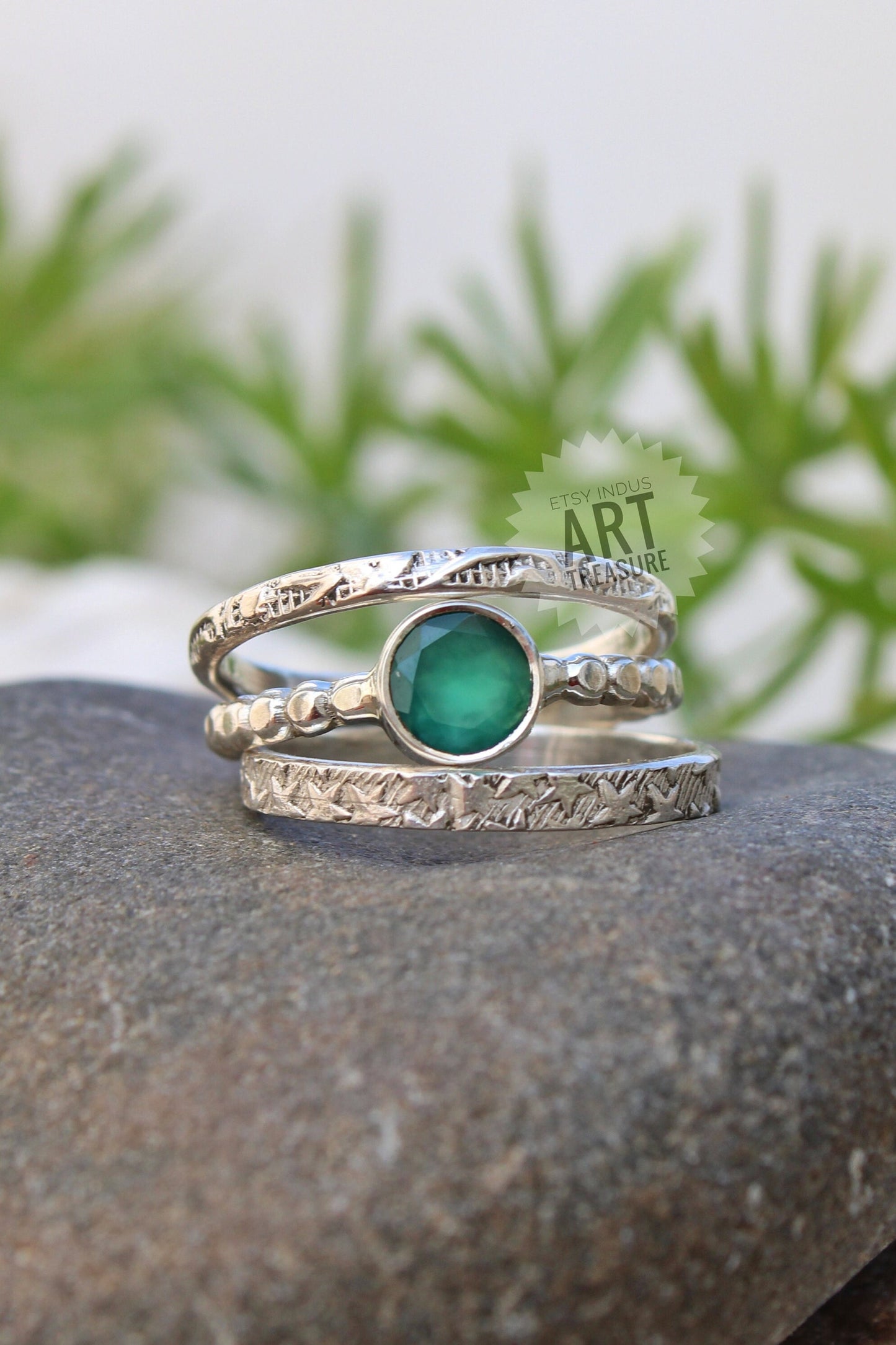 Green Onyx Stacking Ring Set