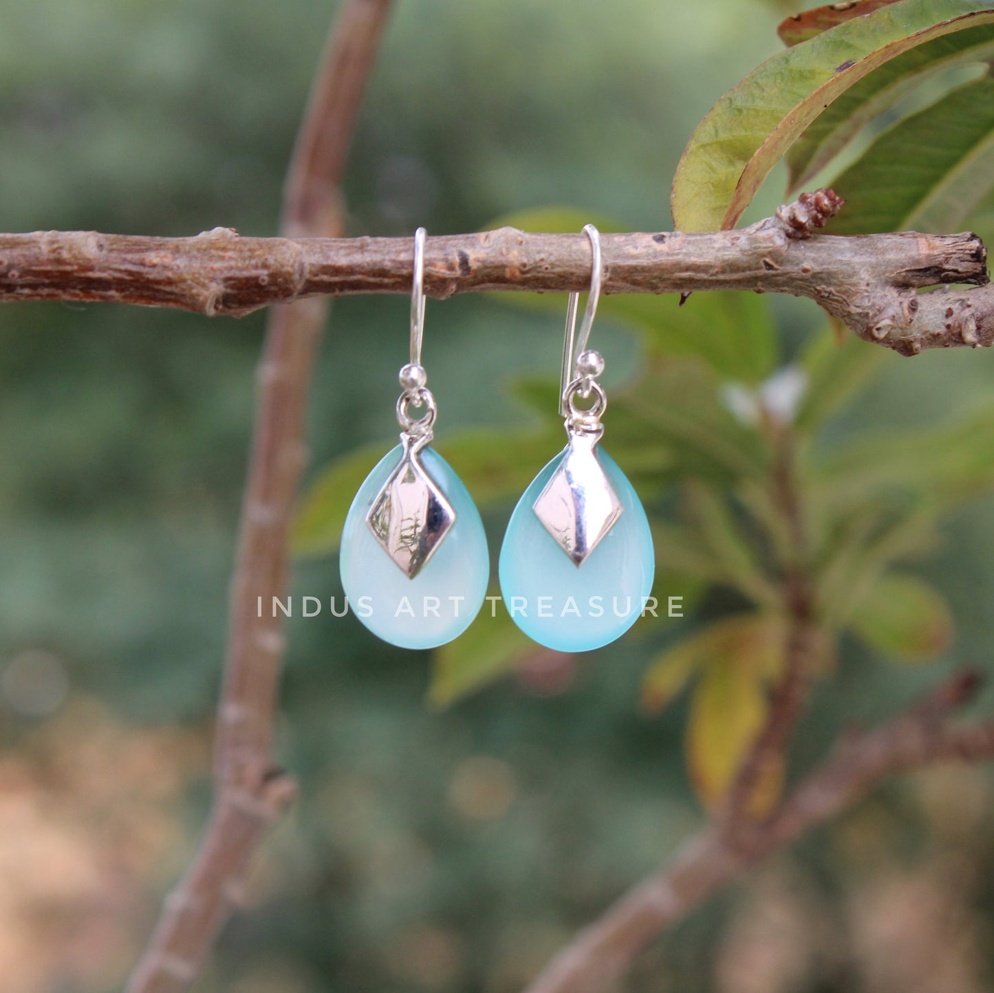 Aqua Chalcedony Drop Earrings
