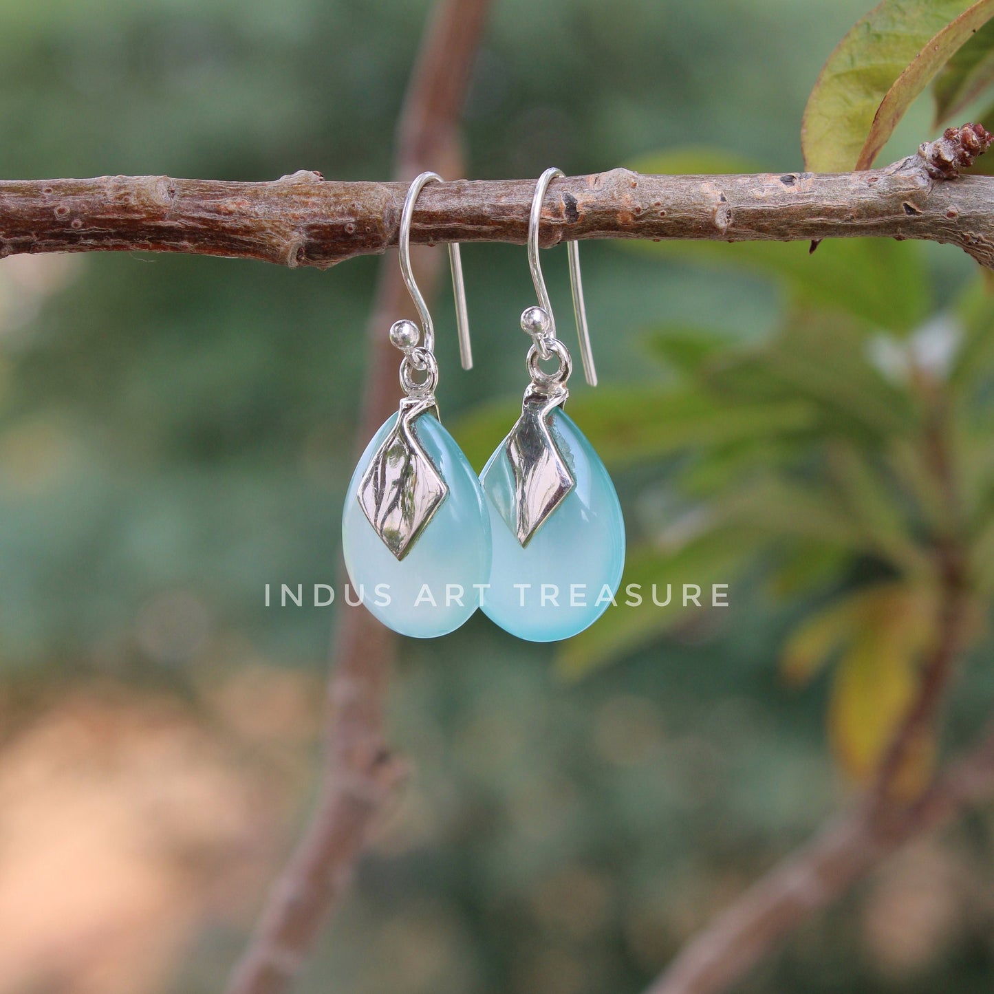Aqua Chalcedony Drop Earrings