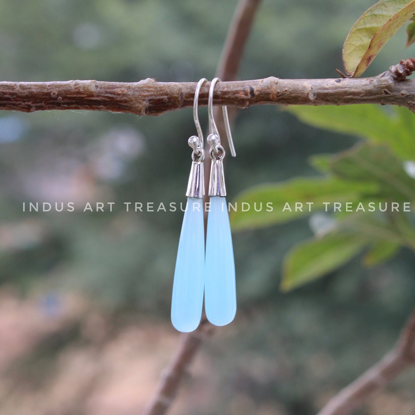 Aqua Chalcedony 50mm Long Drop Earrings