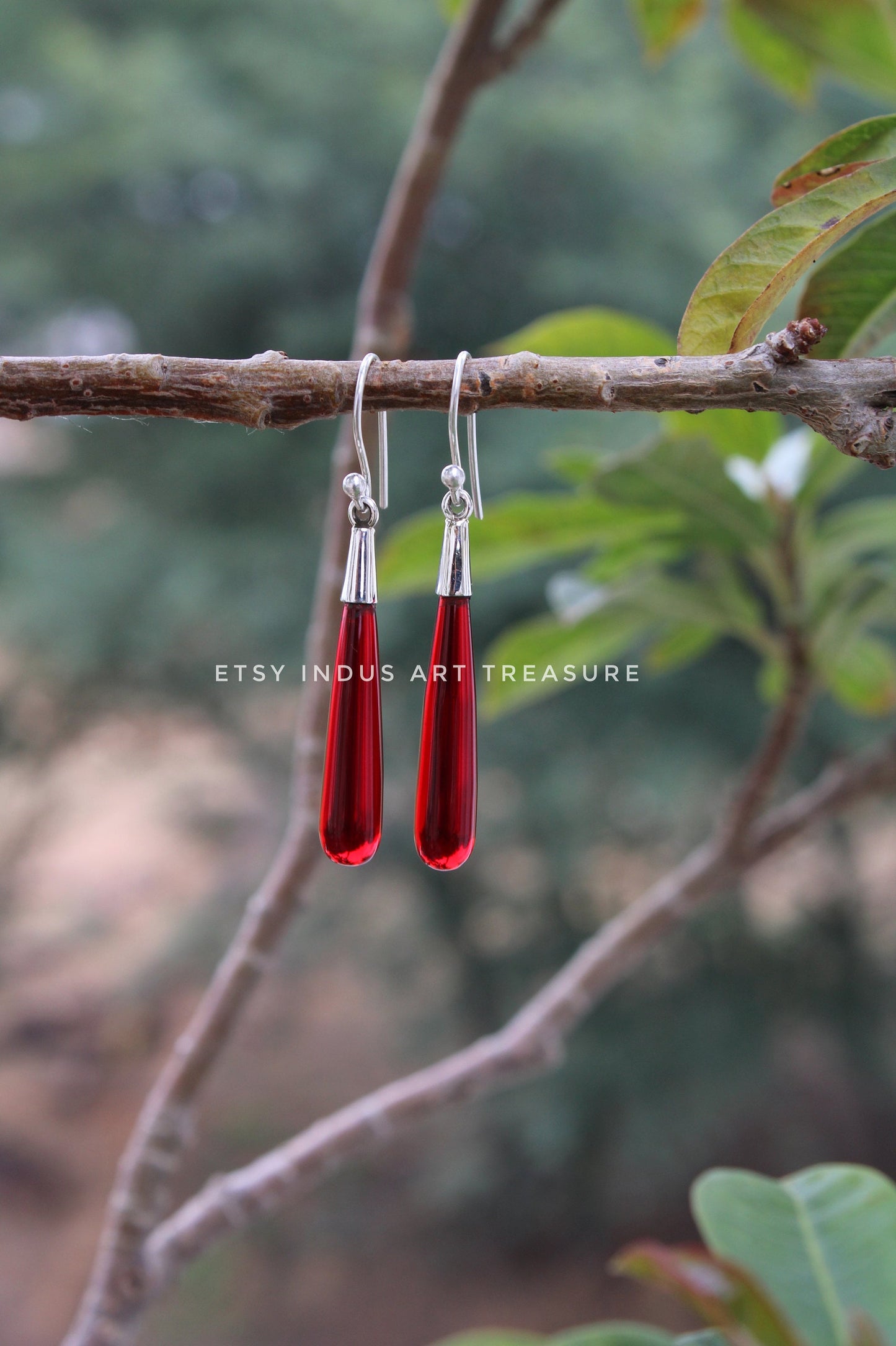 Red Garnet Long Drop Earrings