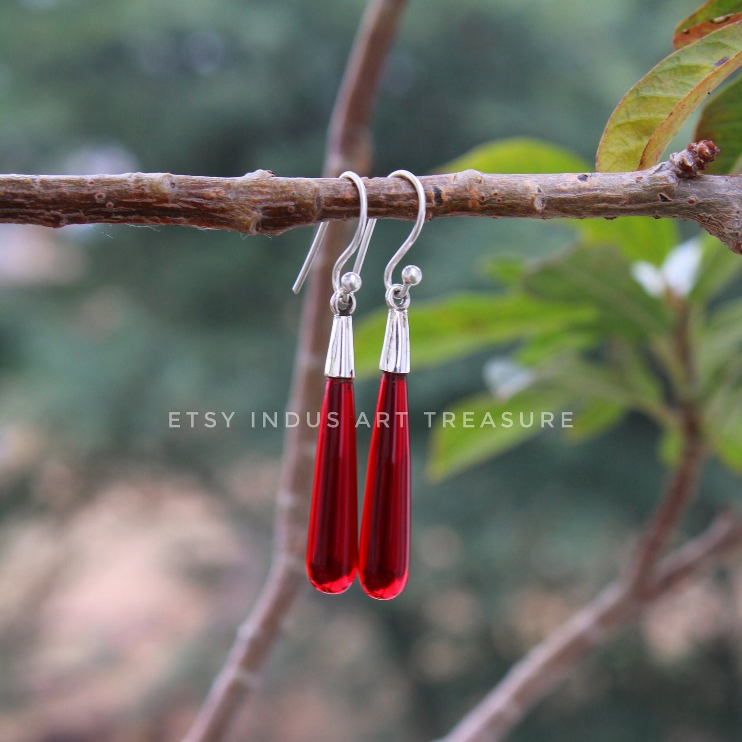 Red Garnet Long Drop Earrings