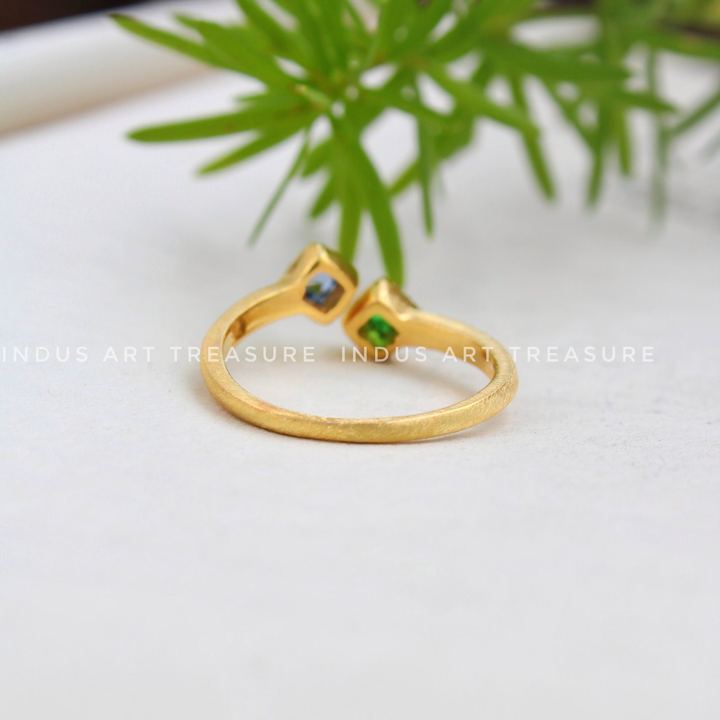 Blue Sapphire and Emerald Dainty Gold Plated Ring