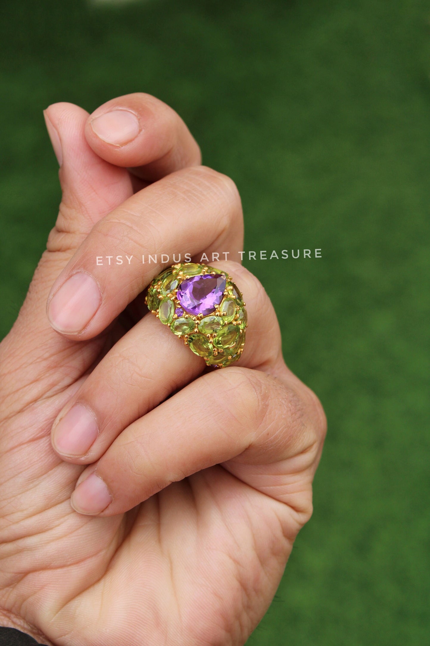 Peridot - Amethyst Cocktail Gold Ring