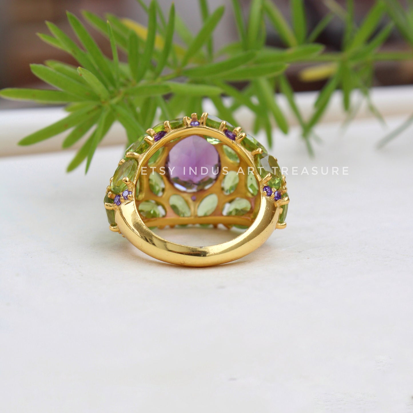 Peridot - Amethyst Cocktail Gold Ring