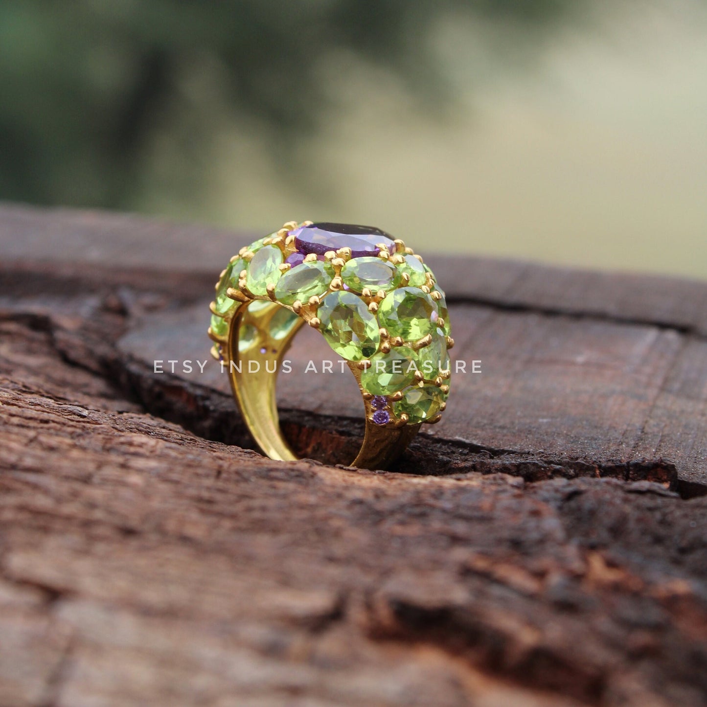 Peridot - Amethyst Cocktail Gold Ring