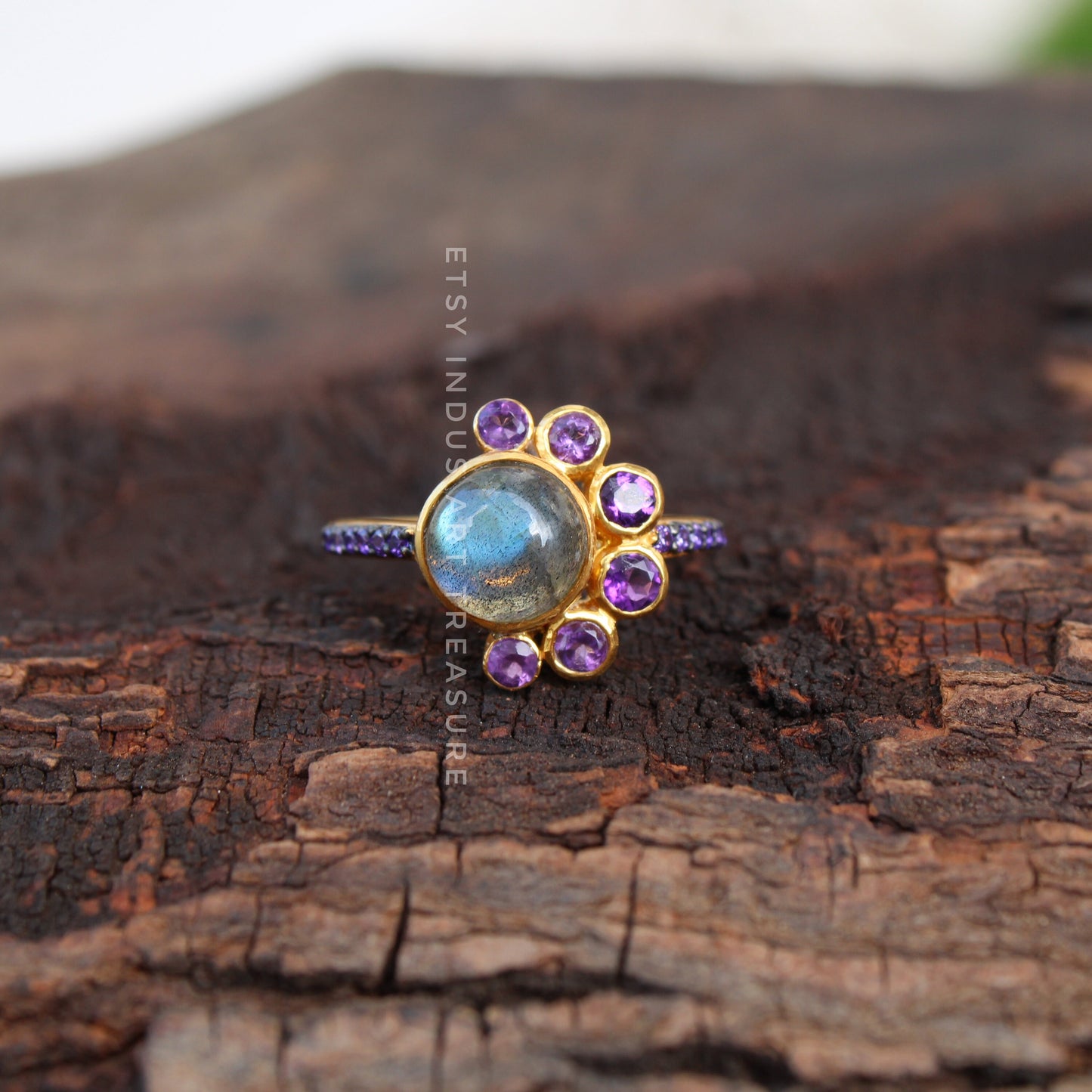 Amethyst- Labradorite Gold Plated Ring