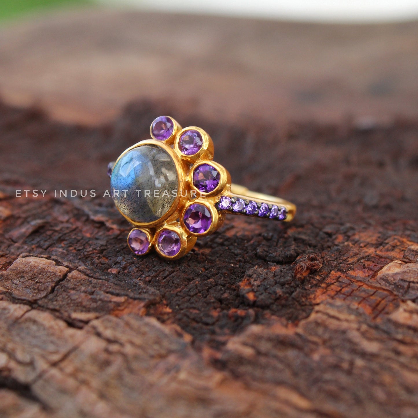 Amethyst- Labradorite Gold Plated Ring