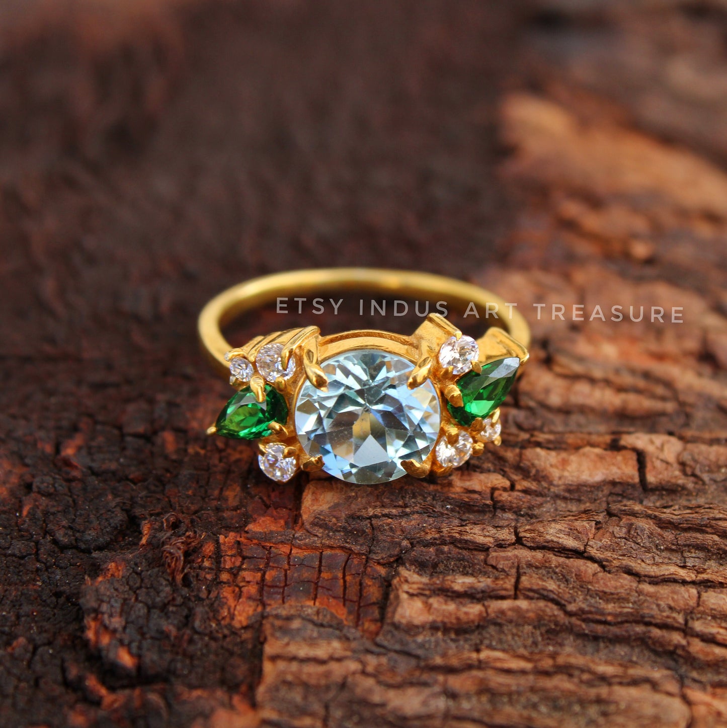 Emerald- Blue Topaz Gold Plated Ring