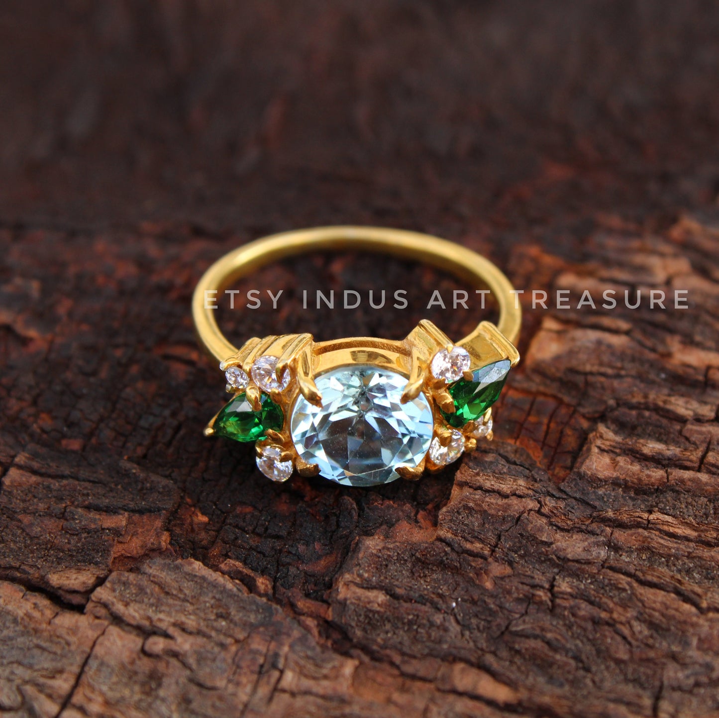 Emerald- Blue Topaz Gold Plated Ring