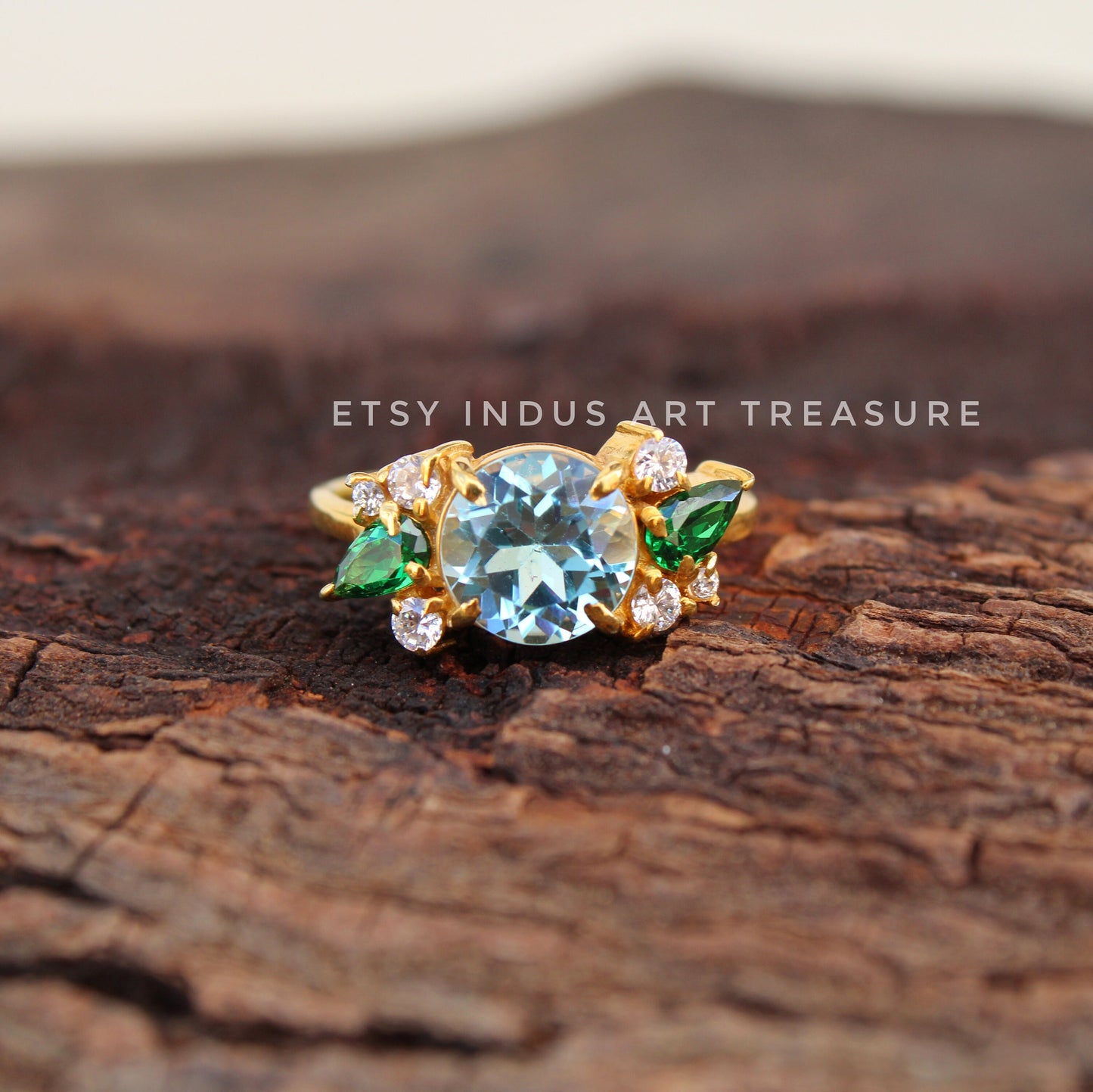 Emerald- Blue Topaz Gold Plated Ring