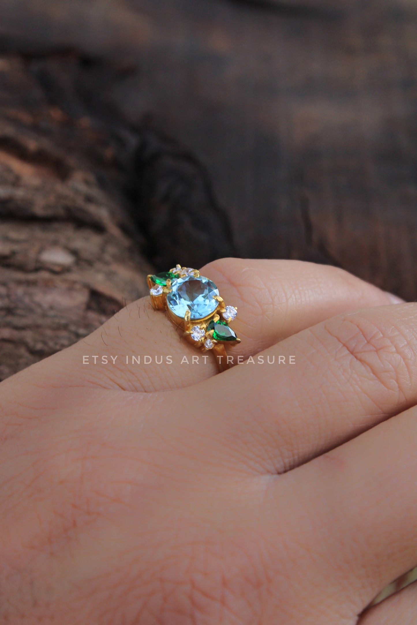 Emerald- Blue Topaz Gold Plated Ring
