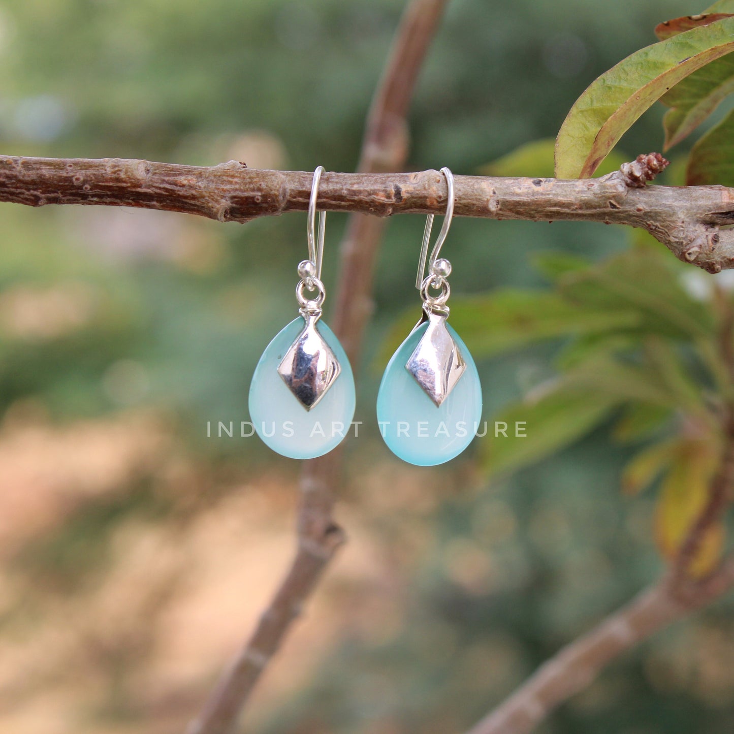 Aqua Chalcedony Drop Earrings