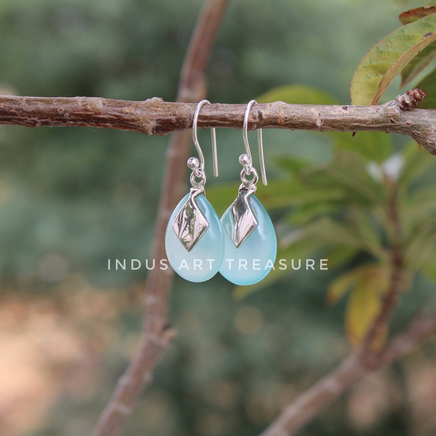 Aqua Chalcedony Drop Earrings