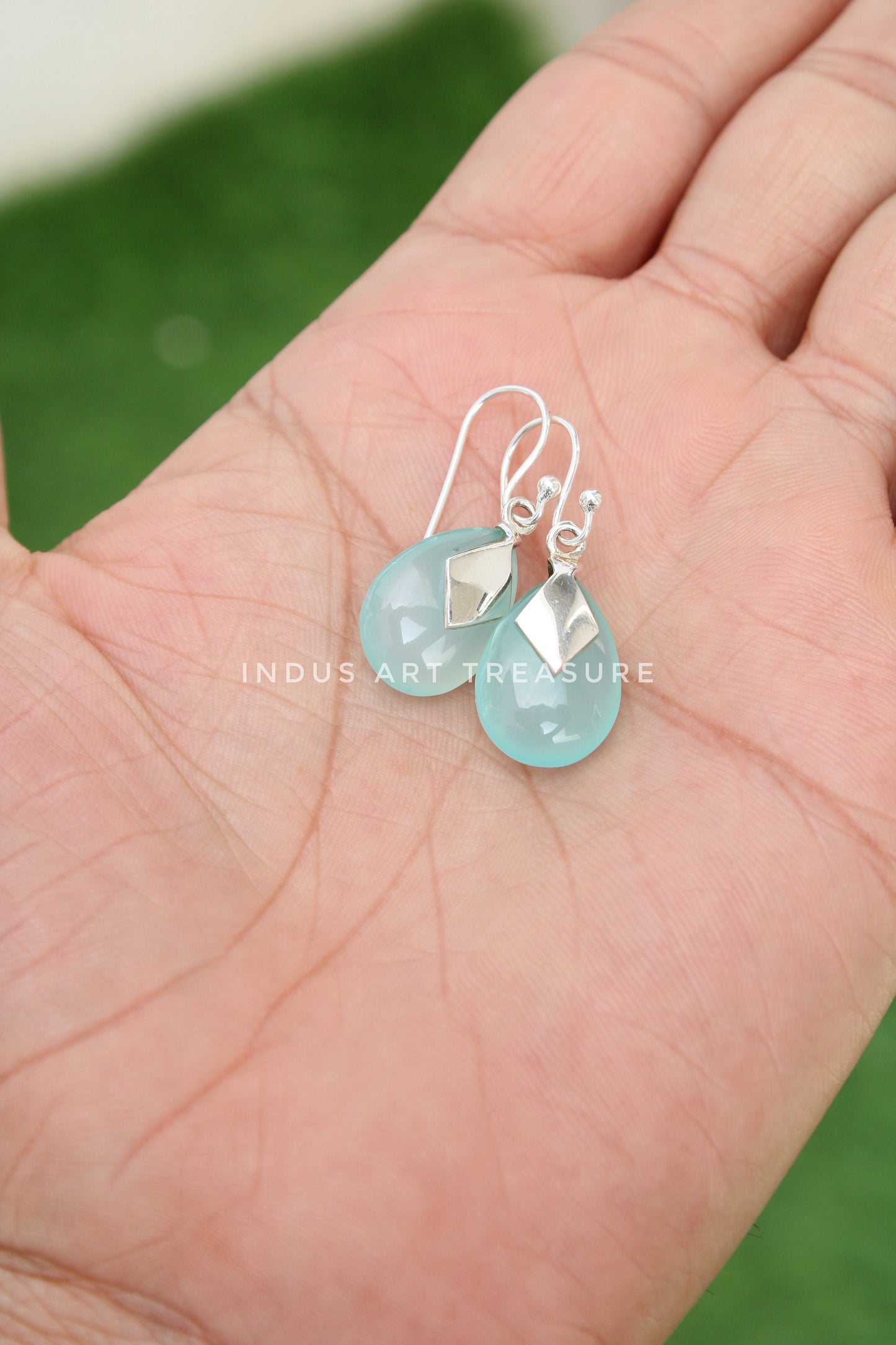 Aqua Chalcedony Drop Earrings