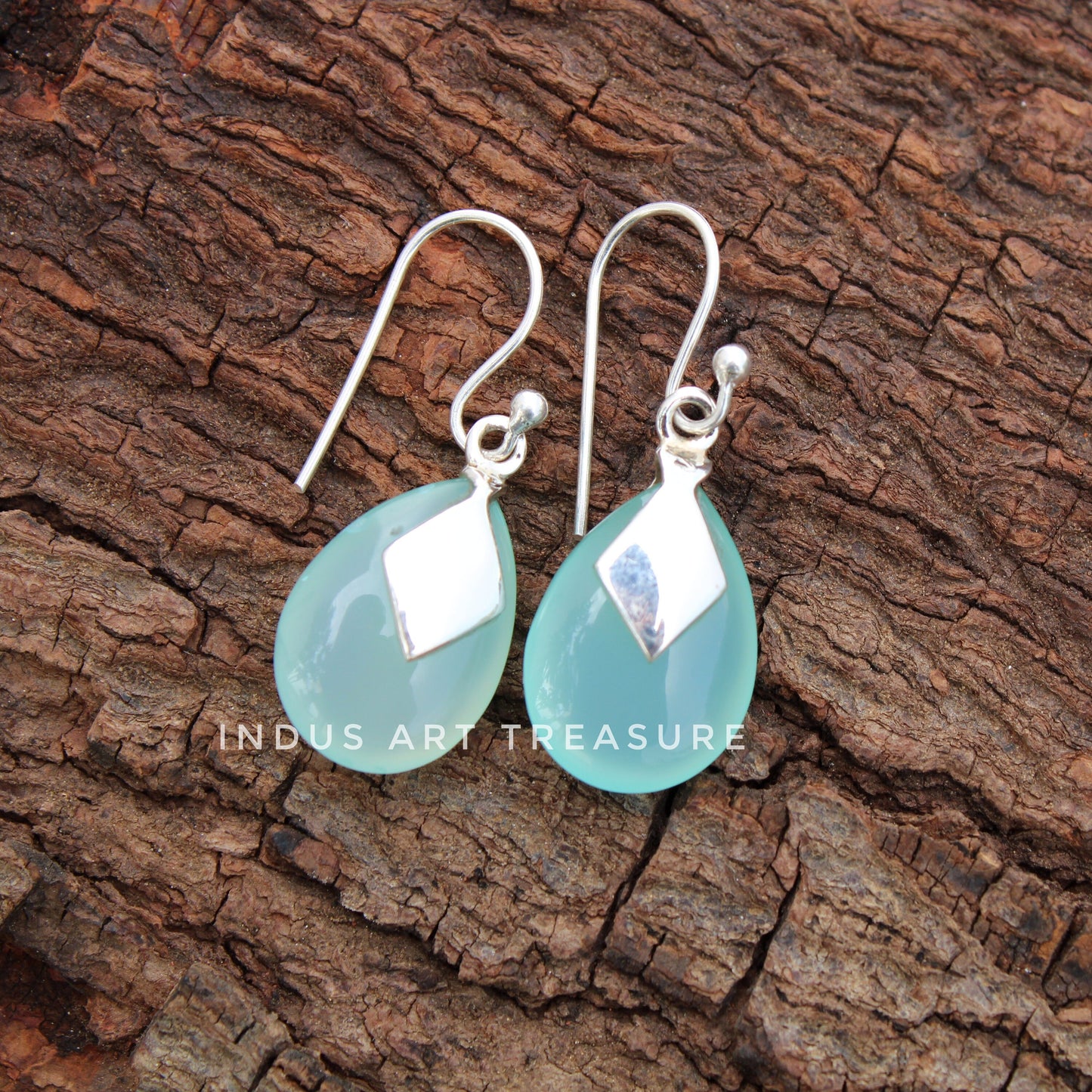 Aqua Chalcedony Drop Earrings