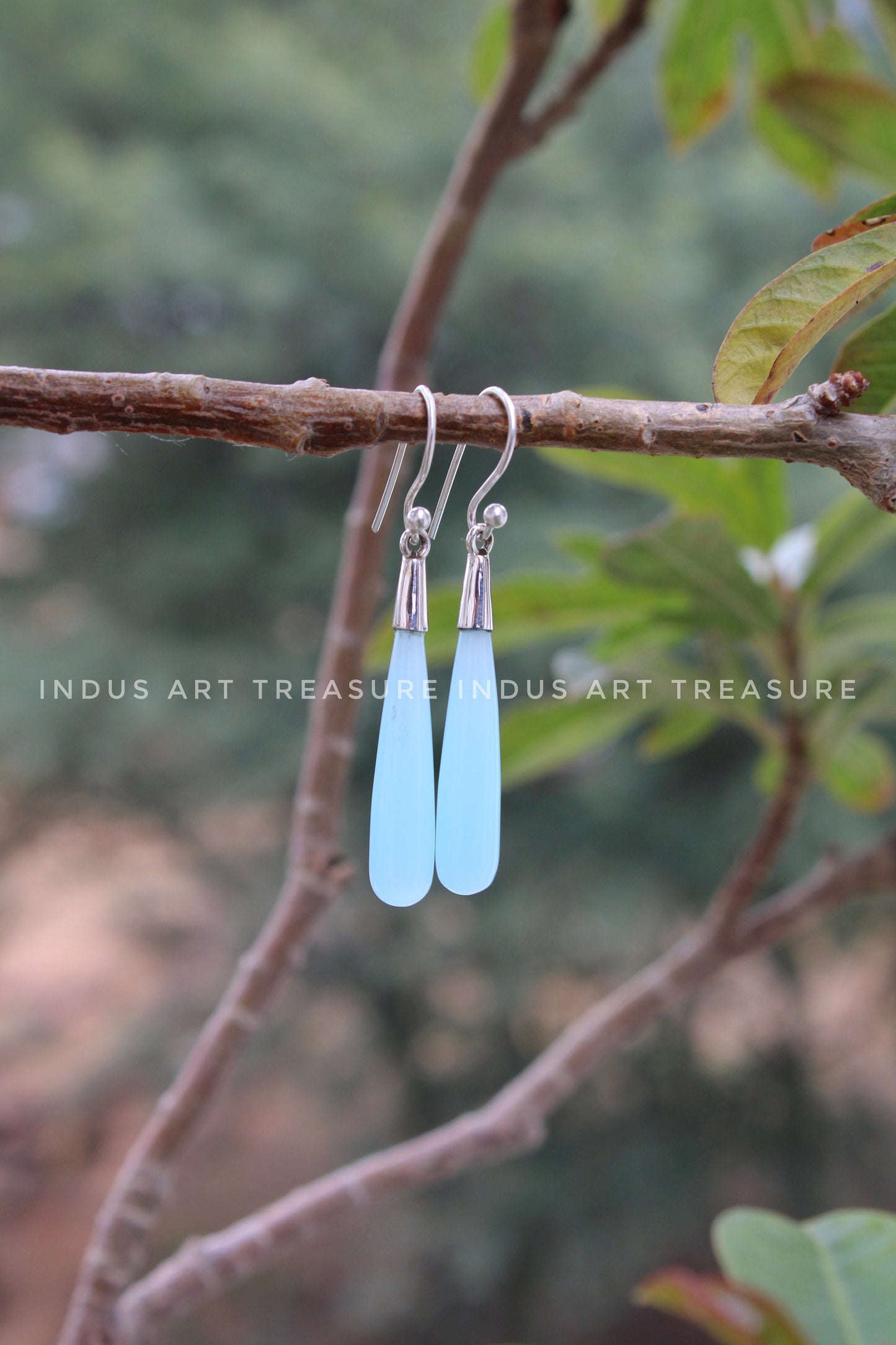 Aqua Chalcedony 50mm Long Drop Earrings