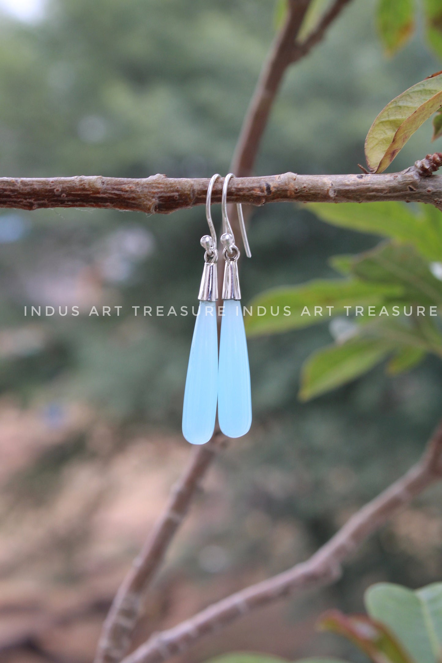 Aqua Chalcedony 50mm Long Drop Earrings