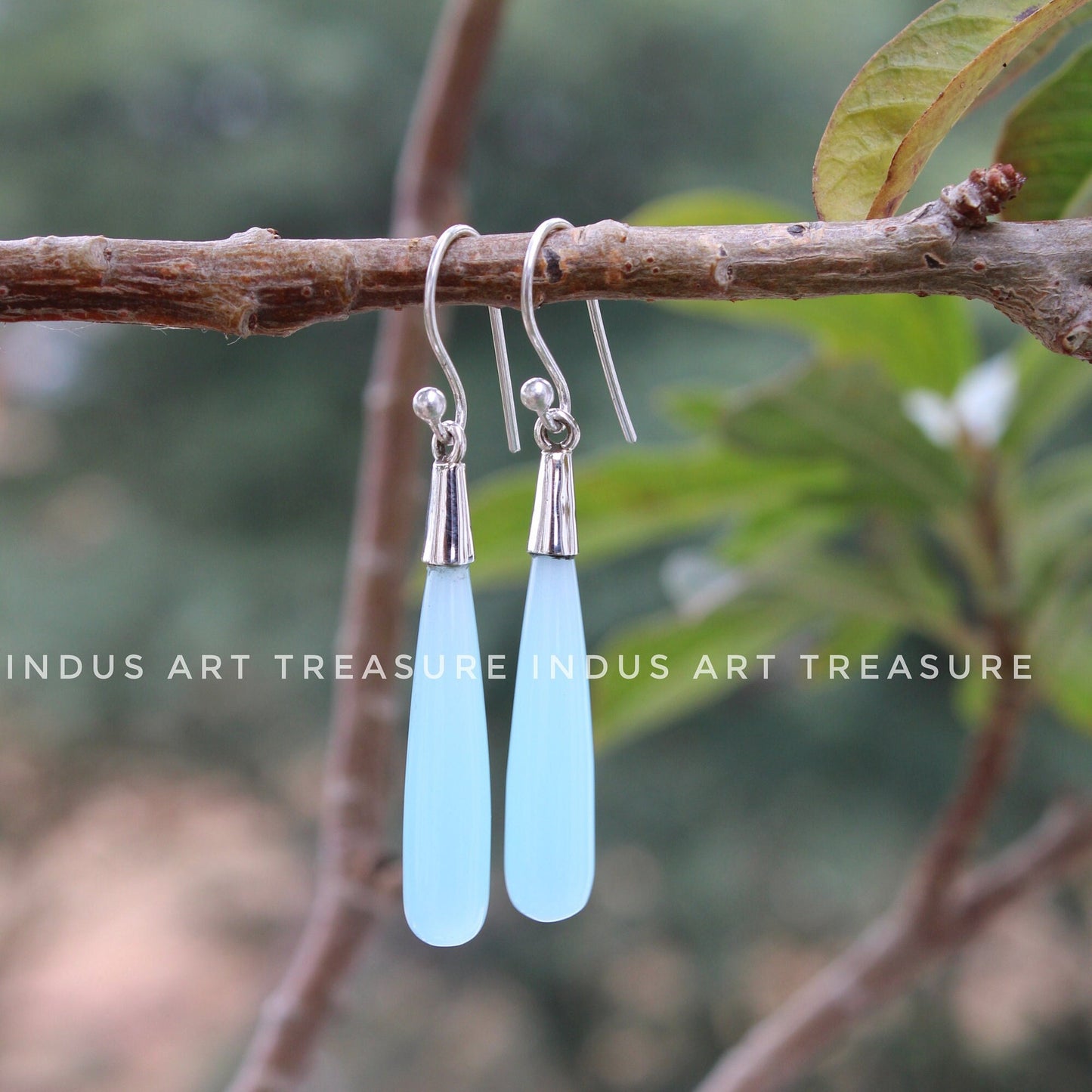 Aqua Chalcedony 50mm Long Drop Earrings