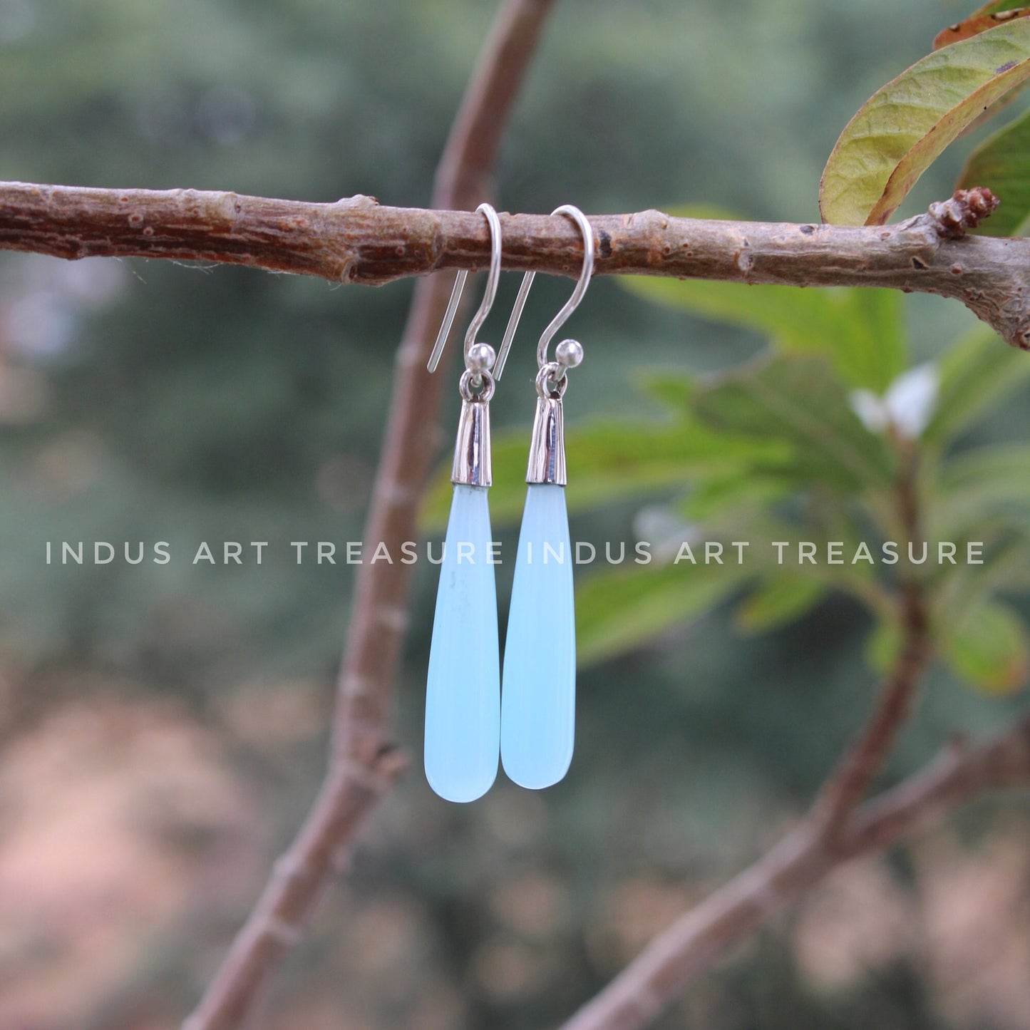 Aqua Chalcedony 50mm Long Drop Earrings