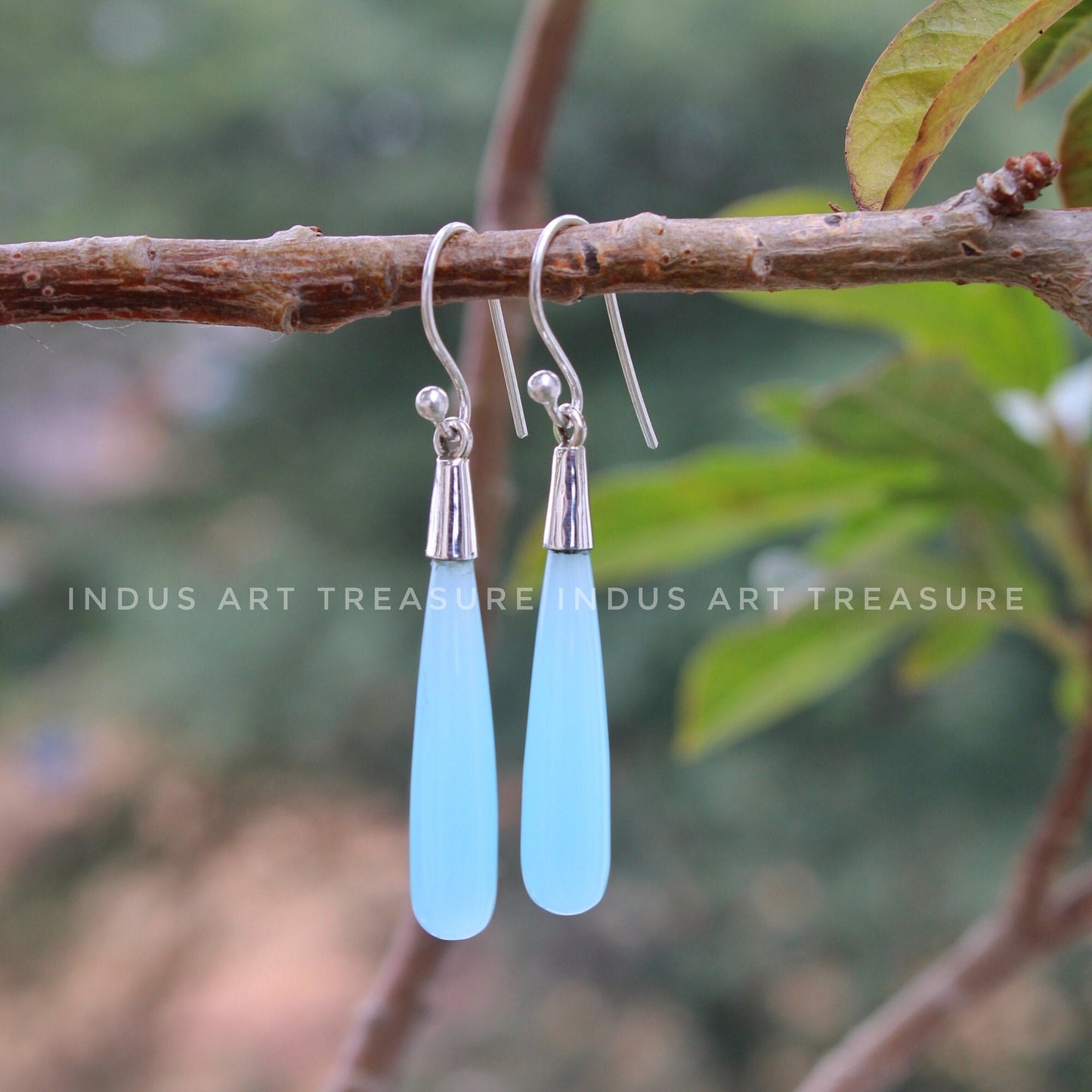 Aqua Chalcedony 50mm Long Drop Earrings